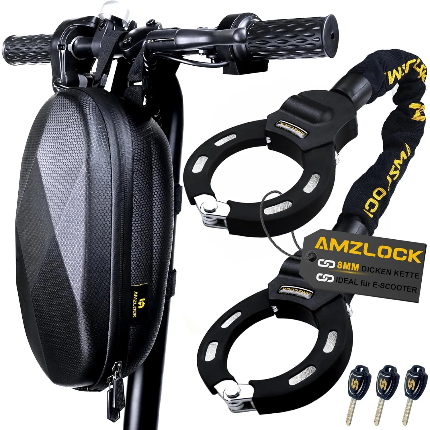 E Scooter Schloss, 8 mm Dicke Kettenschloss für E Scooter, Handschellenschloss mit Tasche für Roller, Bike, Motorrad