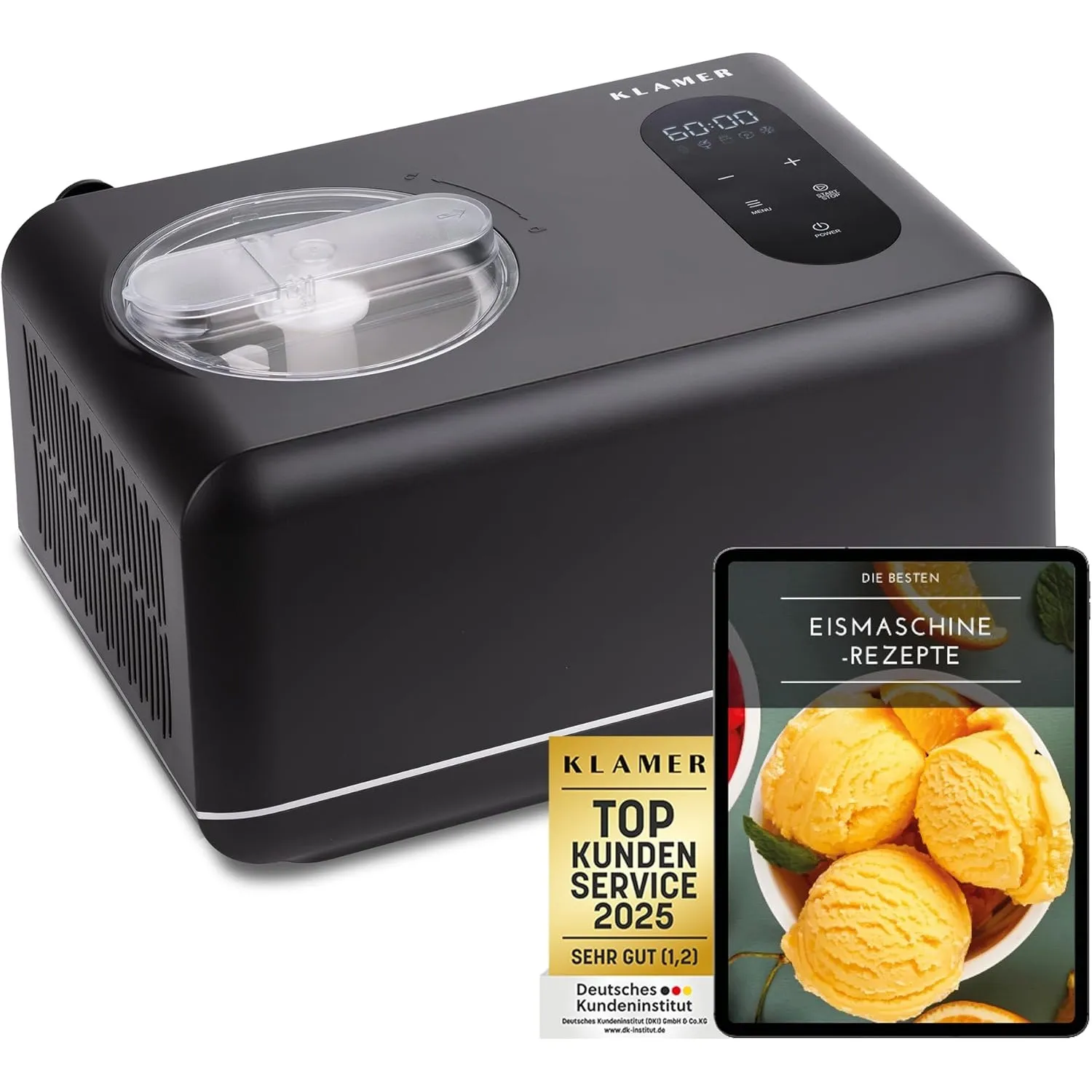 KLAMER 3-in-1 Eismaschine, Slush Maschine & Joghurtbereiter 1,5 L, 150 W | Edelstahl-Eiscrememaschine mit Kühl-/Heizfun…