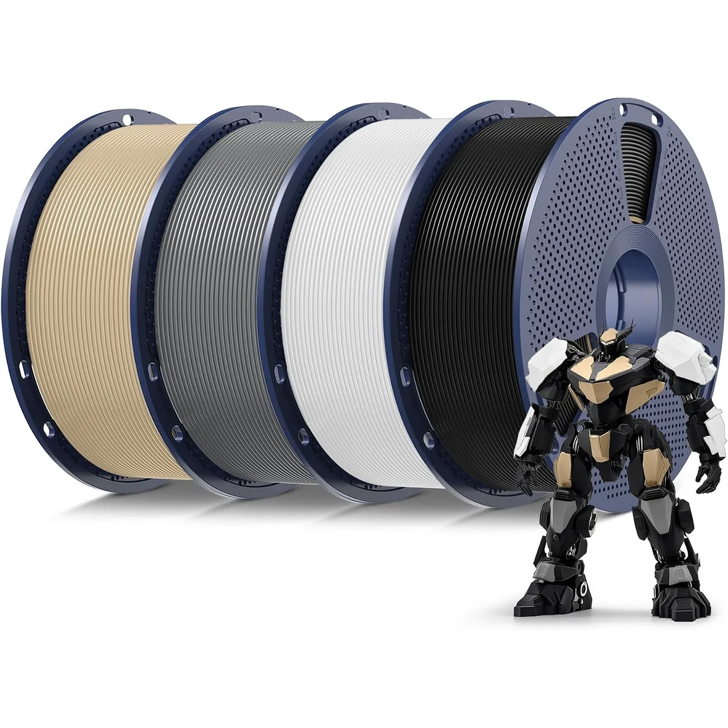 SUNLU 4KG PLA Filament 1.75mm, Schwarz+Weiß+Grau+Eiche