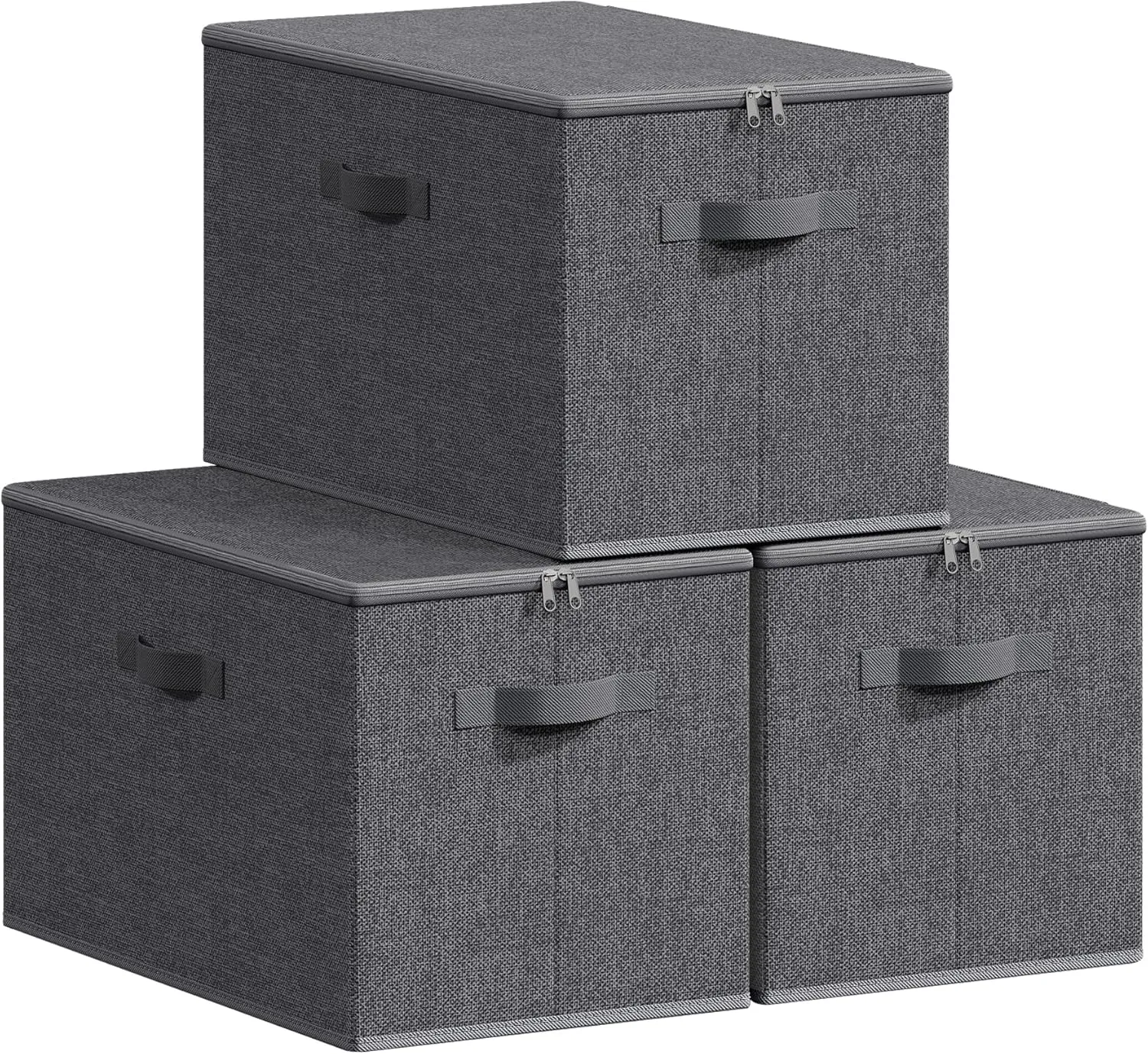 SONGMICS Aufbewahrungsbox mit Deckel, faltbare Stoffbox mit Griffen, Aufbewahrung für Kleidung, Vliesstoff, 3er Set, 50…