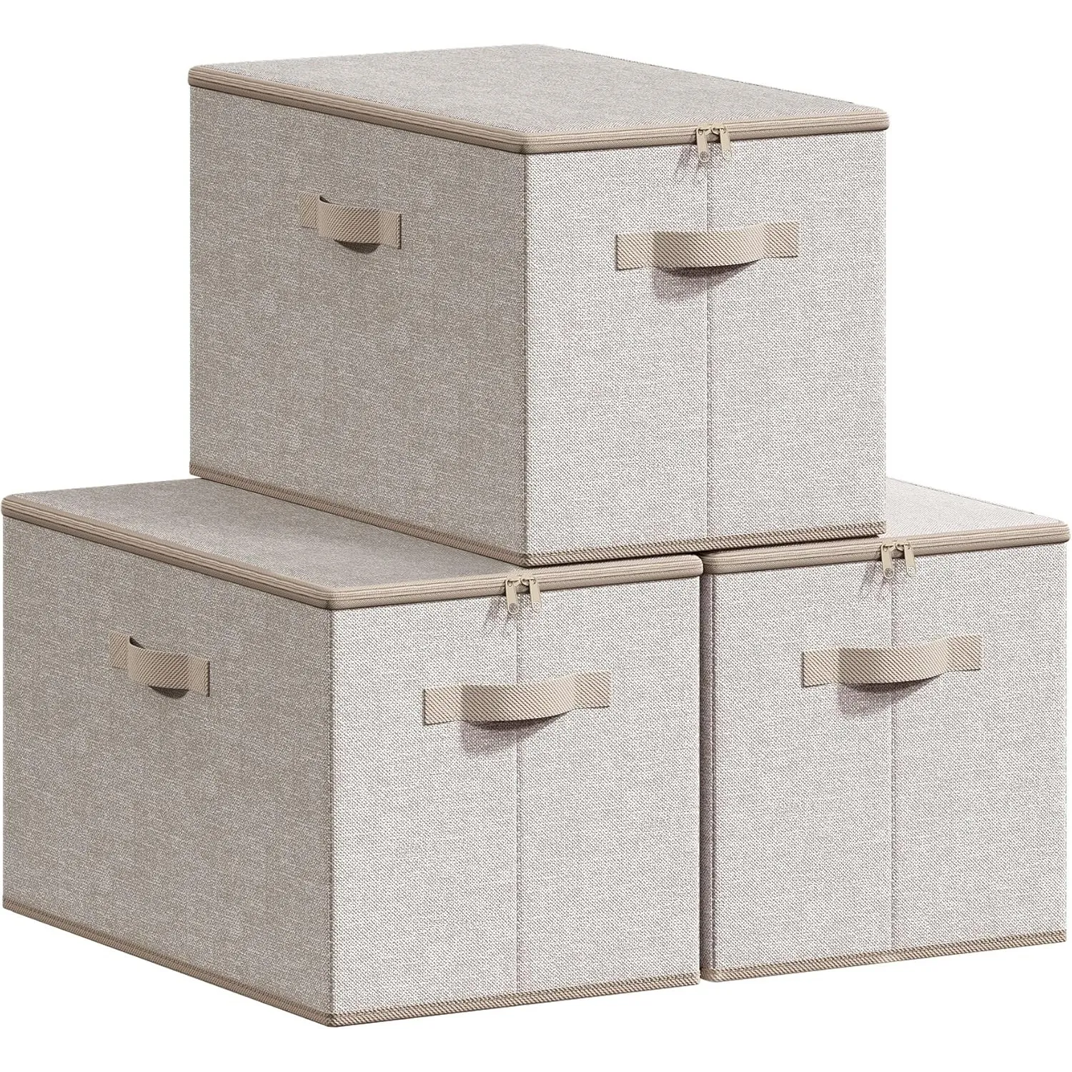 SONGMICS Aufbewahrungsbox mit Deckel, 3er Set, faltbare Stoffbox | Aufbewahrung für Kleidung, 50 x 30 x 30 cm, Vliessto…