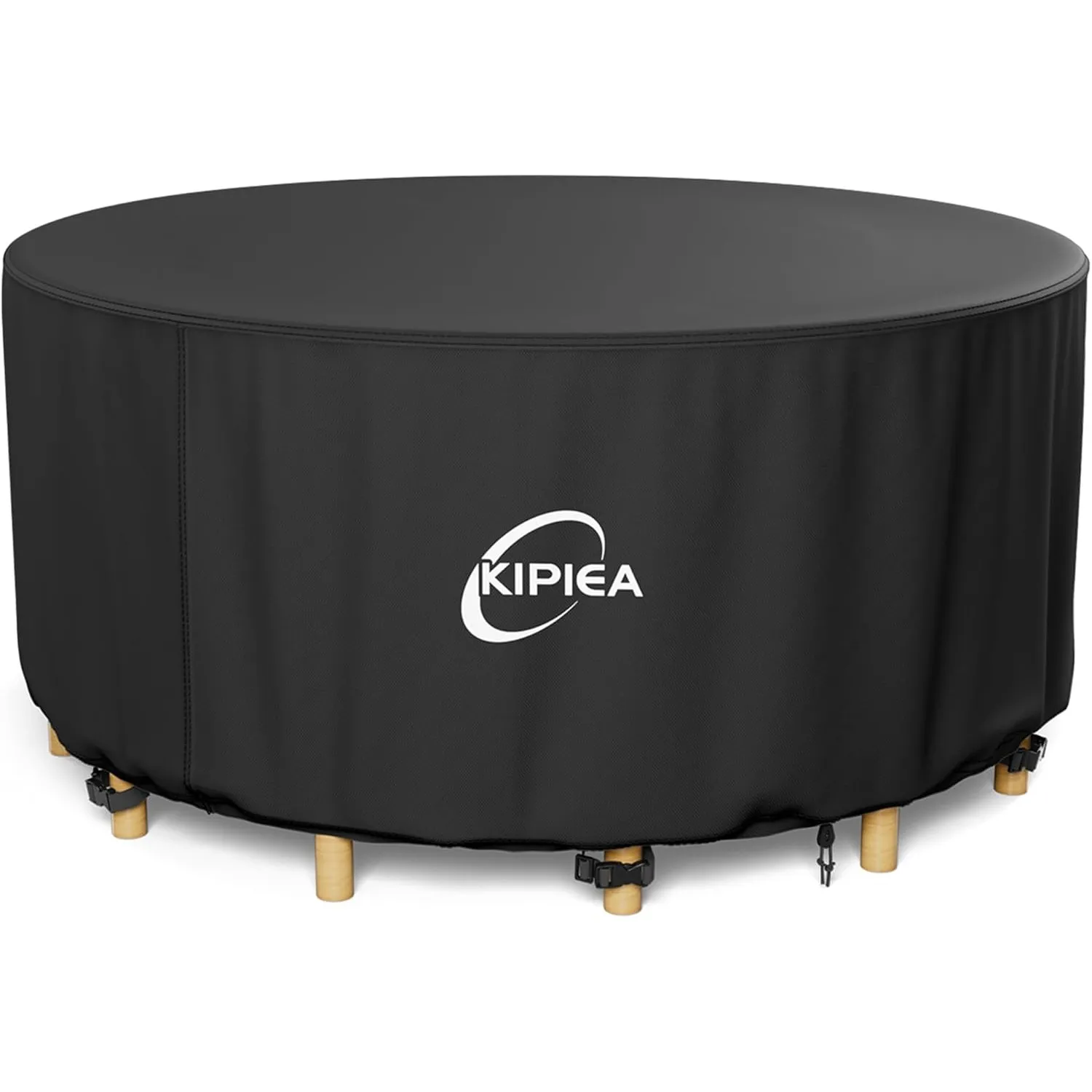Kipiea Gartenmöbel Abdeckung Rund Winterfest, 500D Oxford Gewebe Gartentisch Abdeckung Rund Wasserdicht, Abdeckplane fü…