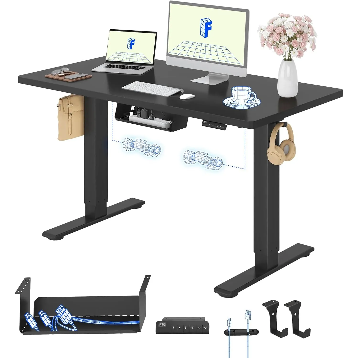 FLEXISPOT Höhenverstellbarer Schreibtisch elektrisch, Doppelmotor 120x60 cm