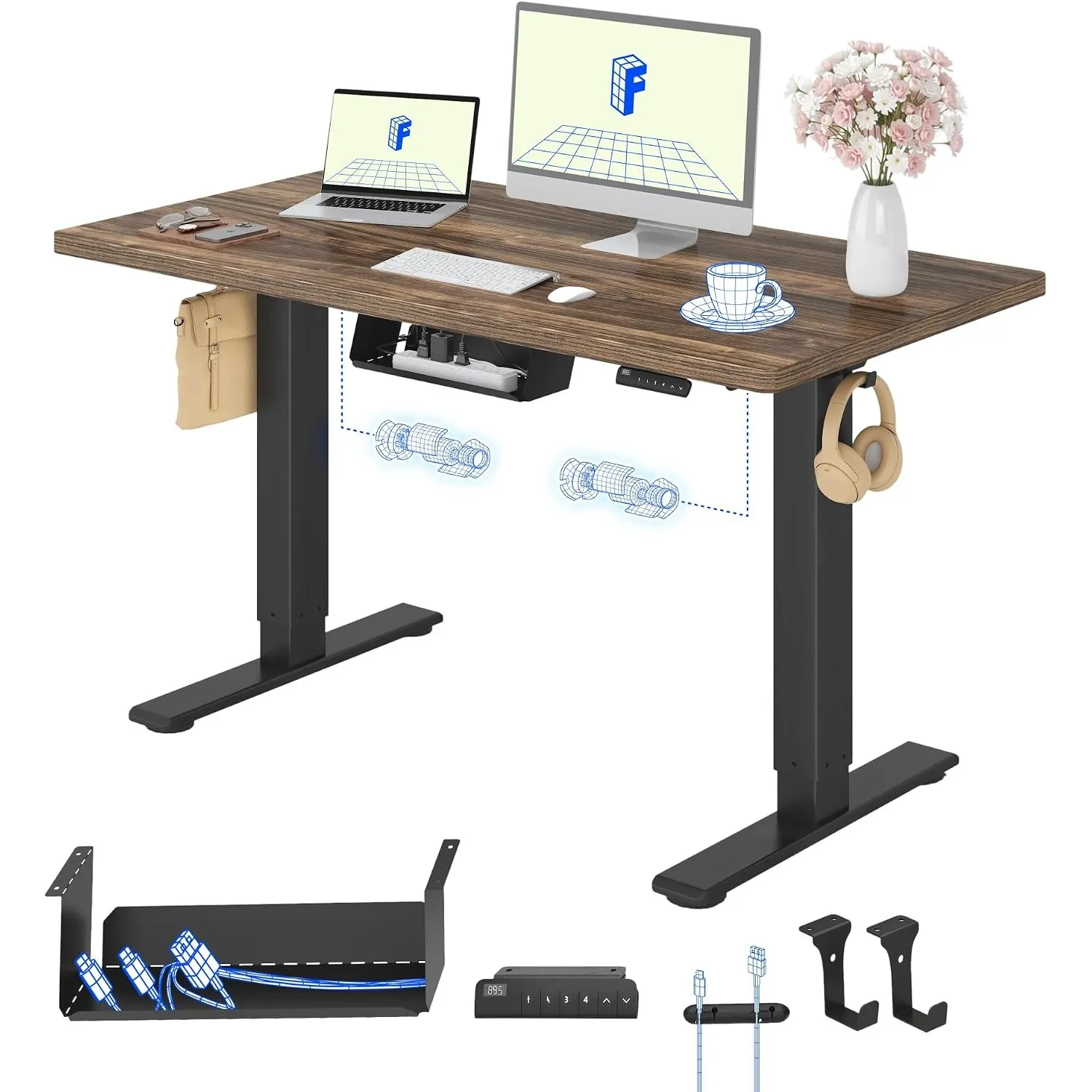 FLEXISPOT Höhenverstellbarer Schreibtisch elektrisch, Doppelmotor 120x80 cm