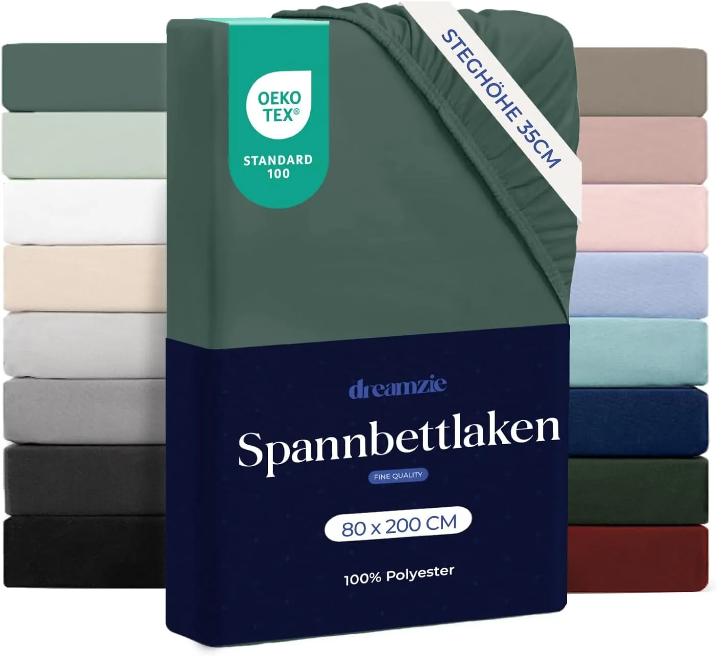 Dreamzie Spannbettlaken 80x200 cm - 100% Microfraser - Spannbetttuch für Dicke Matratzen bis zu 33 cm - Petrolgrün - Sc…