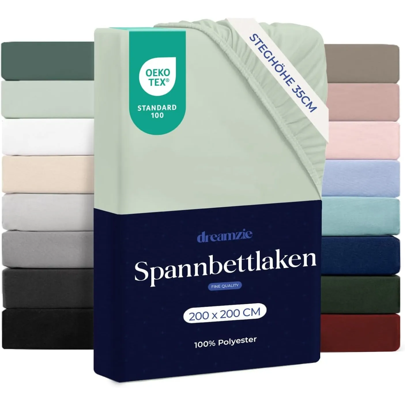Dreamzie Spannbettlaken 200x200 cm - 100% Microfraser - Spannbetttuch für Dicke Matratzen bis zu 33 cm - Hellgrün - Sch…