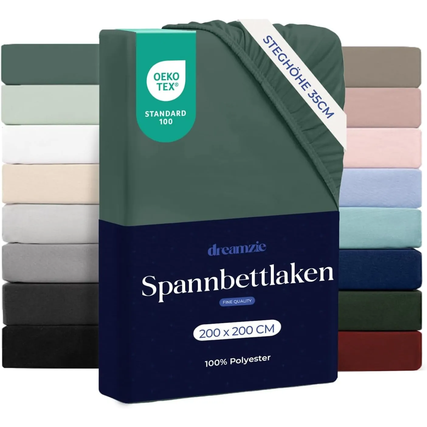 Dreamzie Spannbettlaken 200x200 cm - 100% Microfraser - Spannbetttuch für Dicke Matratzen bis zu 33 cm - Petrolgrün - S…