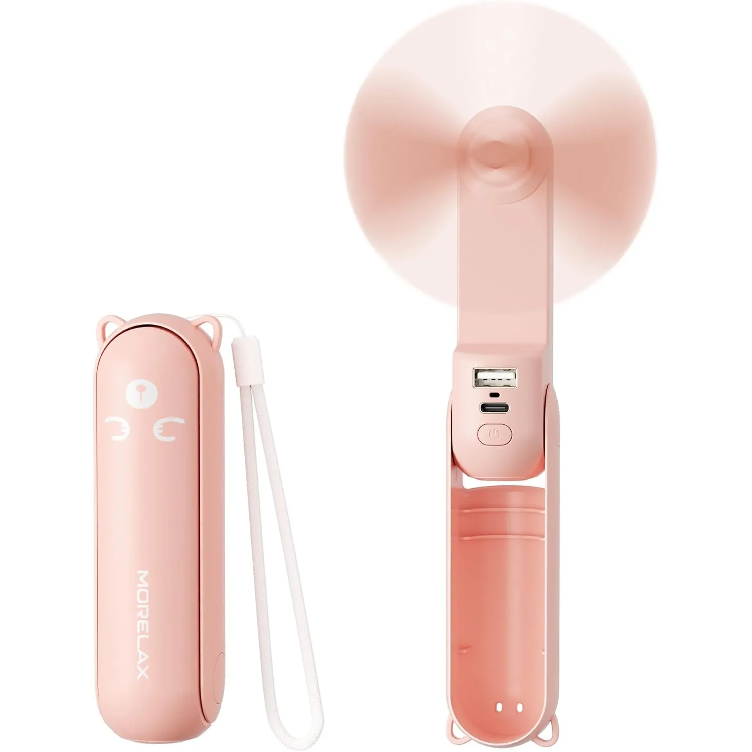 Morelax Handventilator Mini Ventilator, 3 IN 1, 2000 mAh Handventilator Akku Aufladbar, Tragbarer Ventilator USB, Venti…