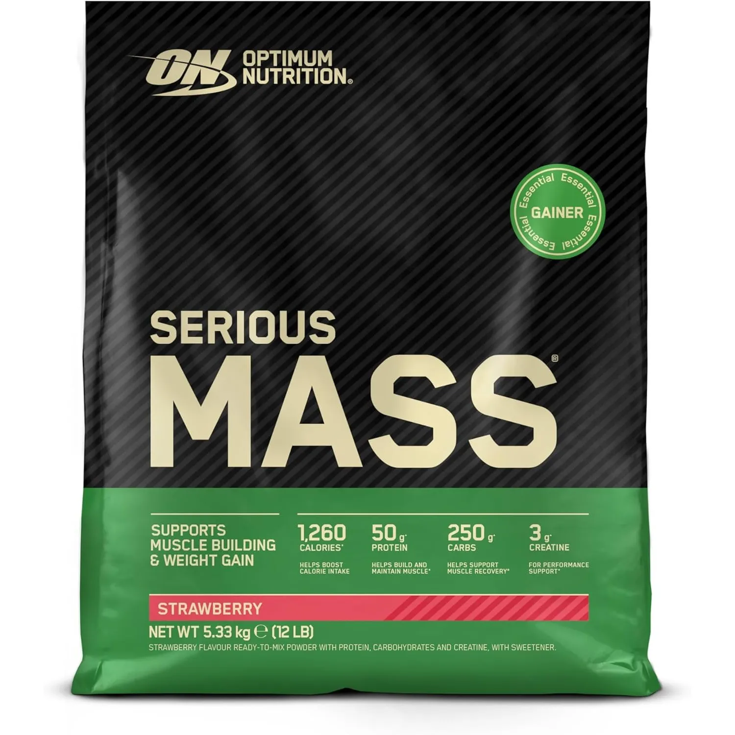 Optimum Nutrition Serious Mass 2025 Weight Gainer Pulver, Geschmack Erdbeere, 5.33kg, 16 Portionen
