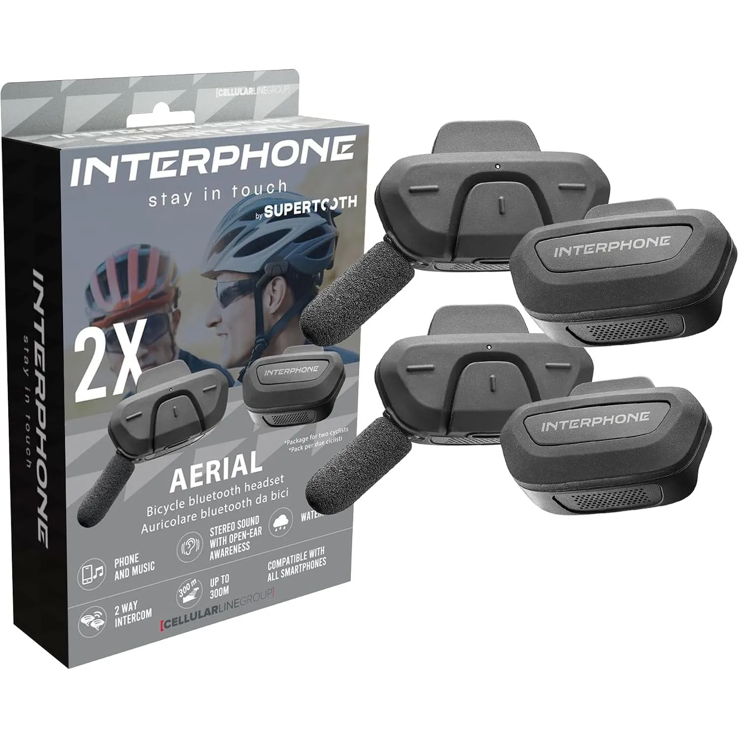 INTERPHONE Aerial Dual-Fahrrad-Gegensprechanlage für die Kommunikation zwischen 2 Fahrern bis zu 300 m, Gegensprechanla…