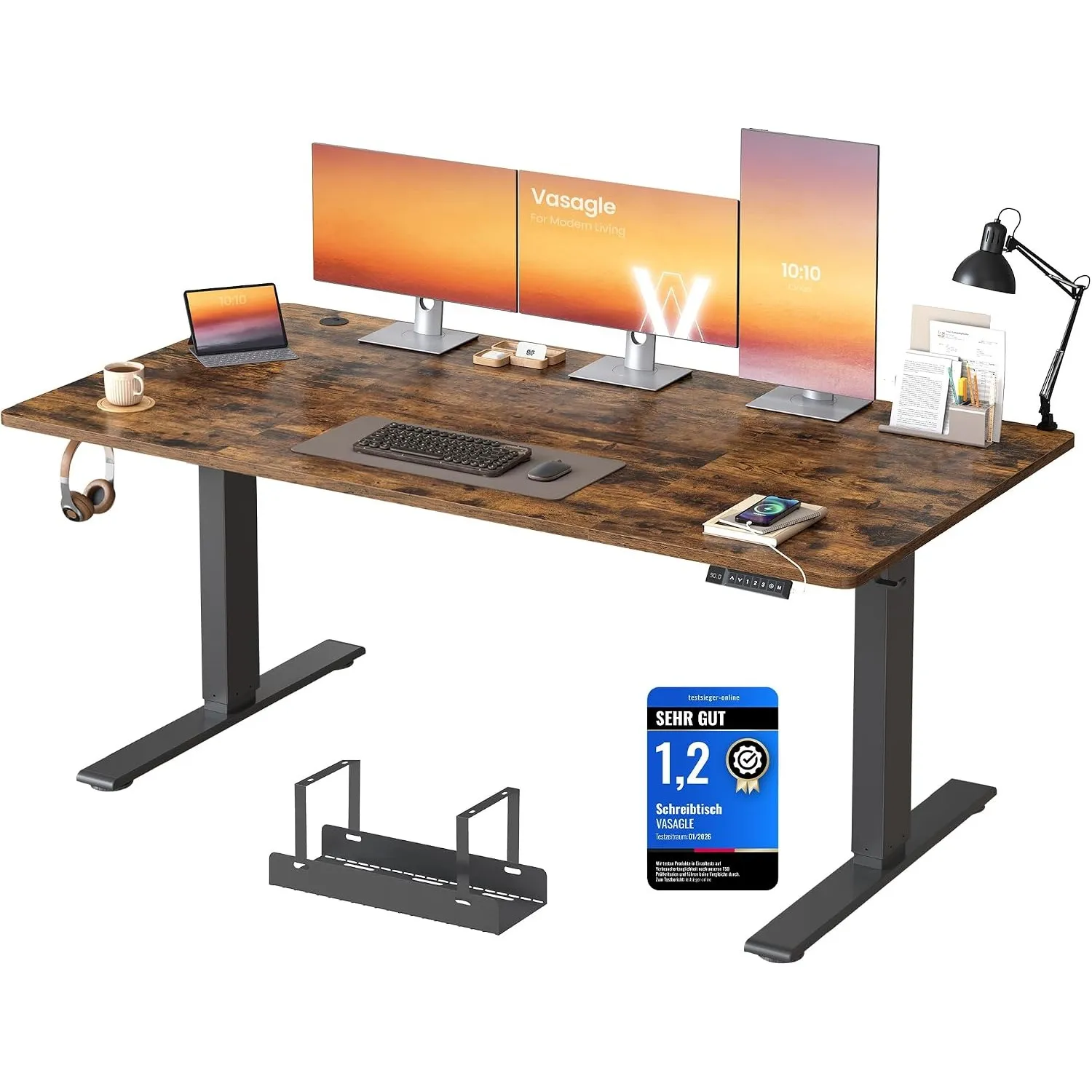 VASAGLE Höhenverstellbarer Schreibtisch, 160 x 80 cm, USB-C-Anschluss