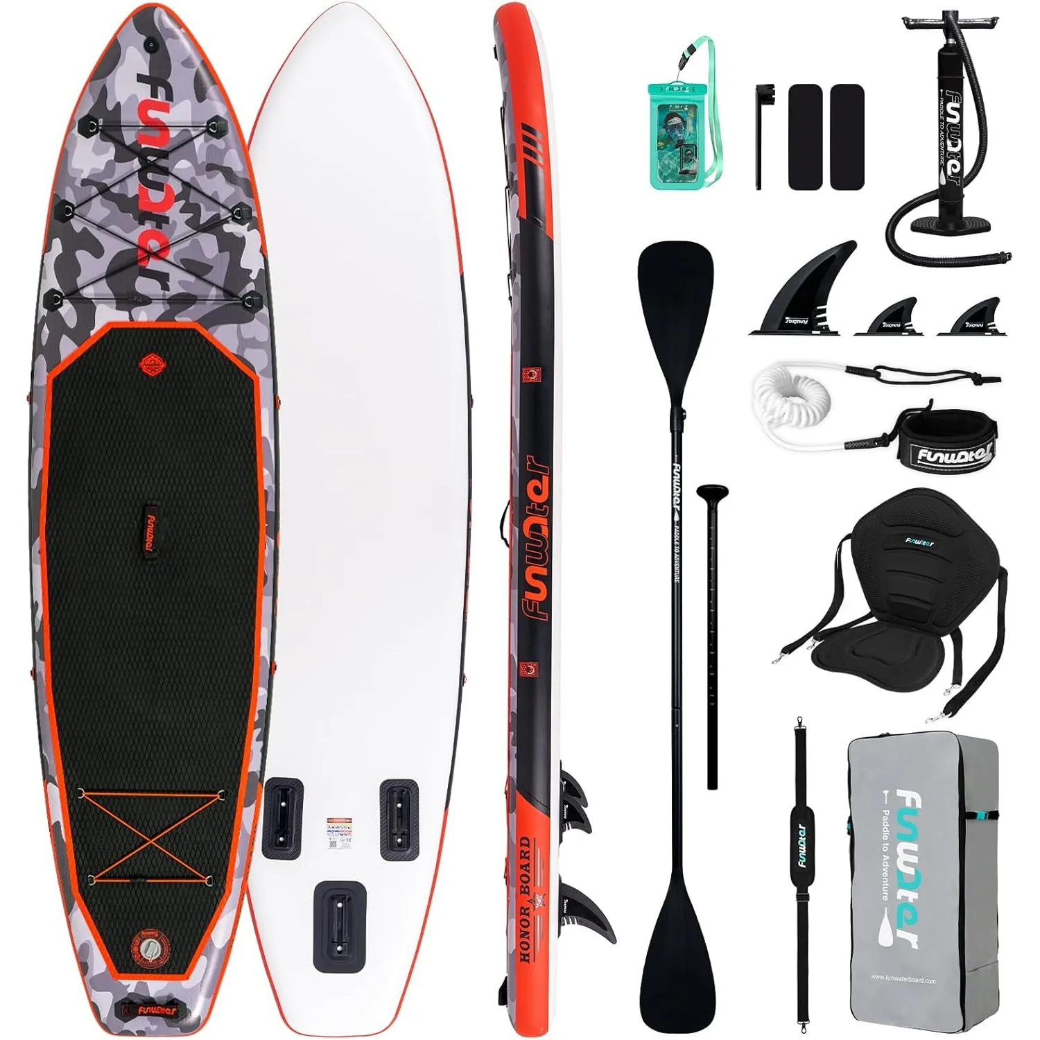 FunWater 10'6"–11'6" SUP Board, aufblasbares Stand-Up Paddle Board für alle Könnensstufen, ideal für Einsteiger & Famil…