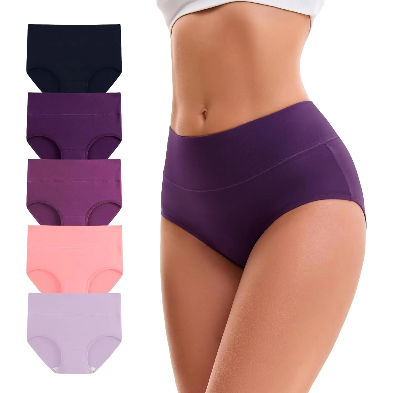 INNERSY Unterhosen Damen Baumwolle Slips Hohe Taille Unterwäsche 5er Pack