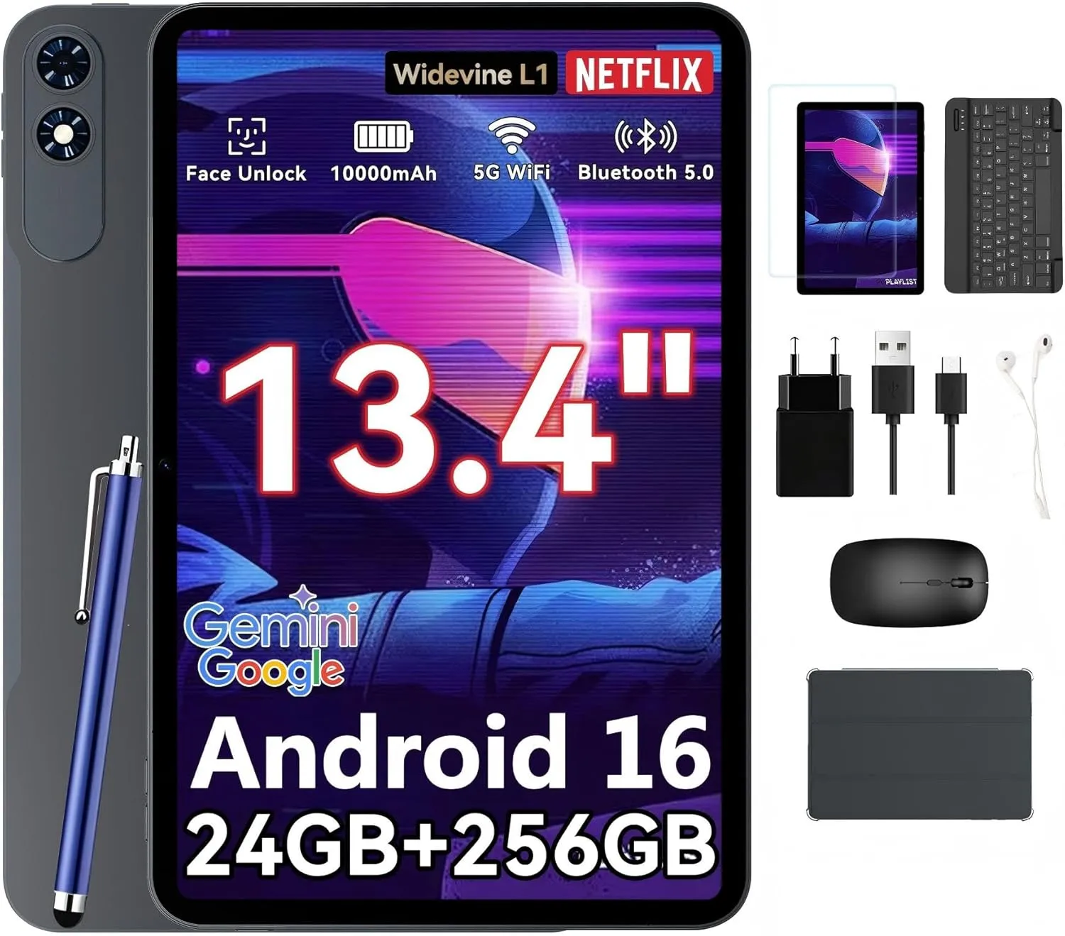 TABWEE T60 Pro Tablet 13,4 Zoll Android 15 Tablet, 120Hz Display, 24GB RAM + 256GB ROM (2TB TF), 10,000mAh Akku, Gaming…