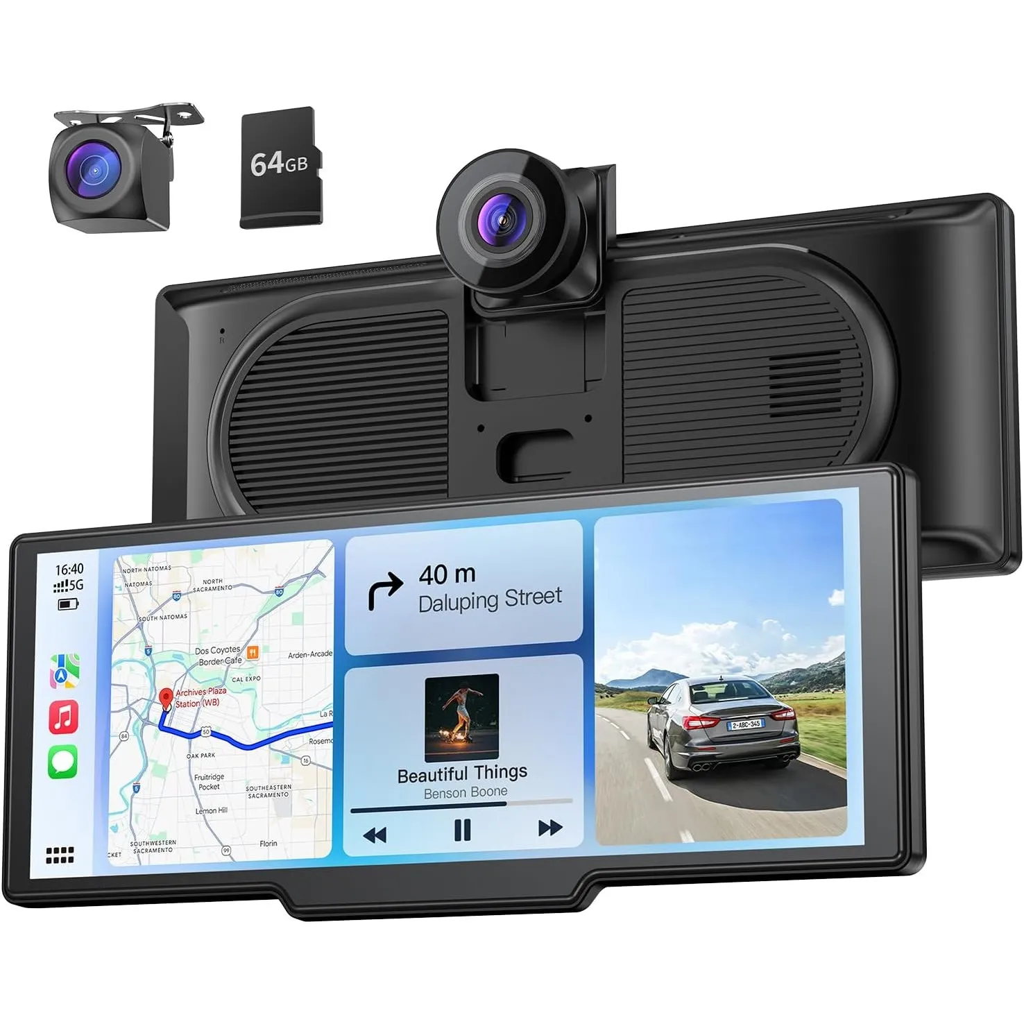 9,26" Tragbares Carplay Display mit Dashcam 4K Vorne HD Hinten, OTA