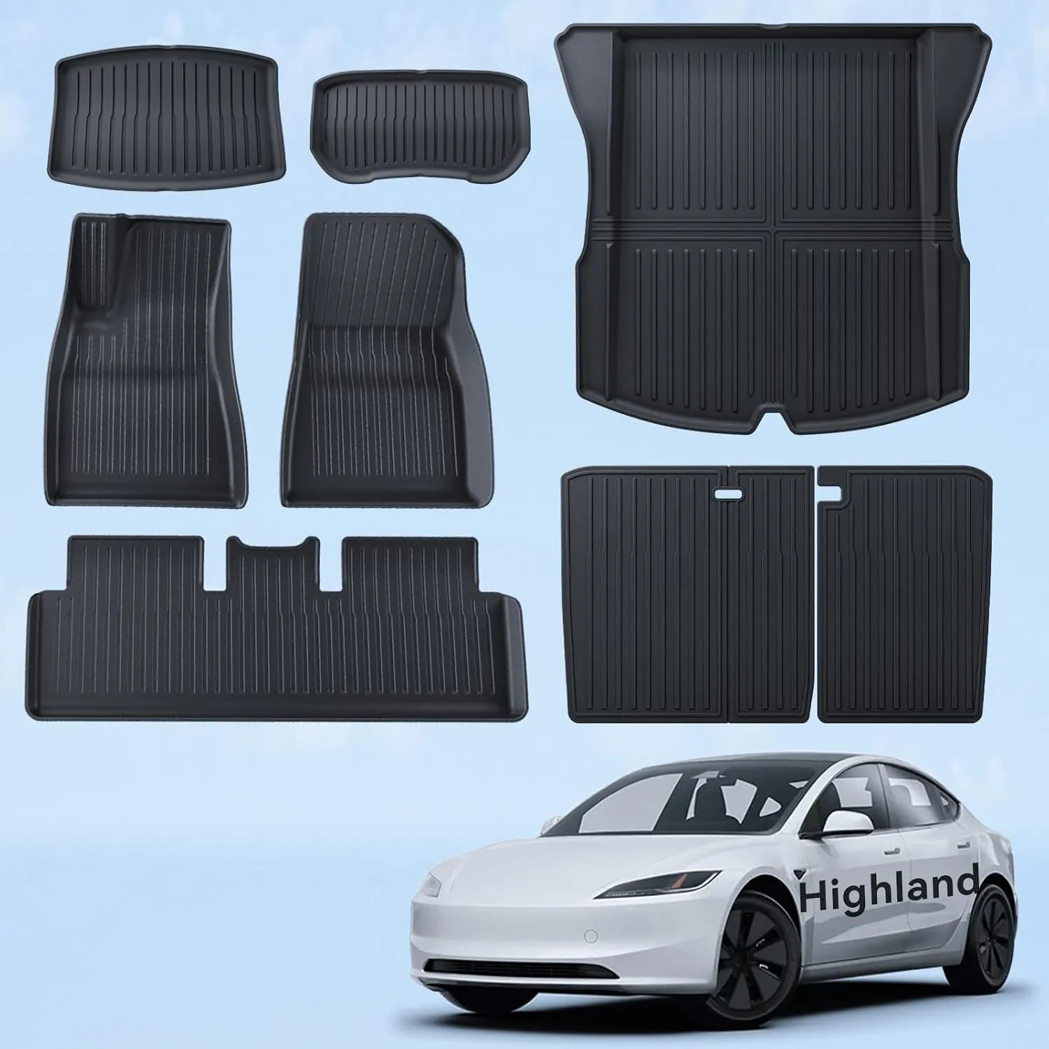 Fußmatten 8 Pcs für Tesla Model 3 2024-2026 TPE Allwetter 3D Hoher Rand rutschfest Wasserdicht Kofferraummatte und Zwei…