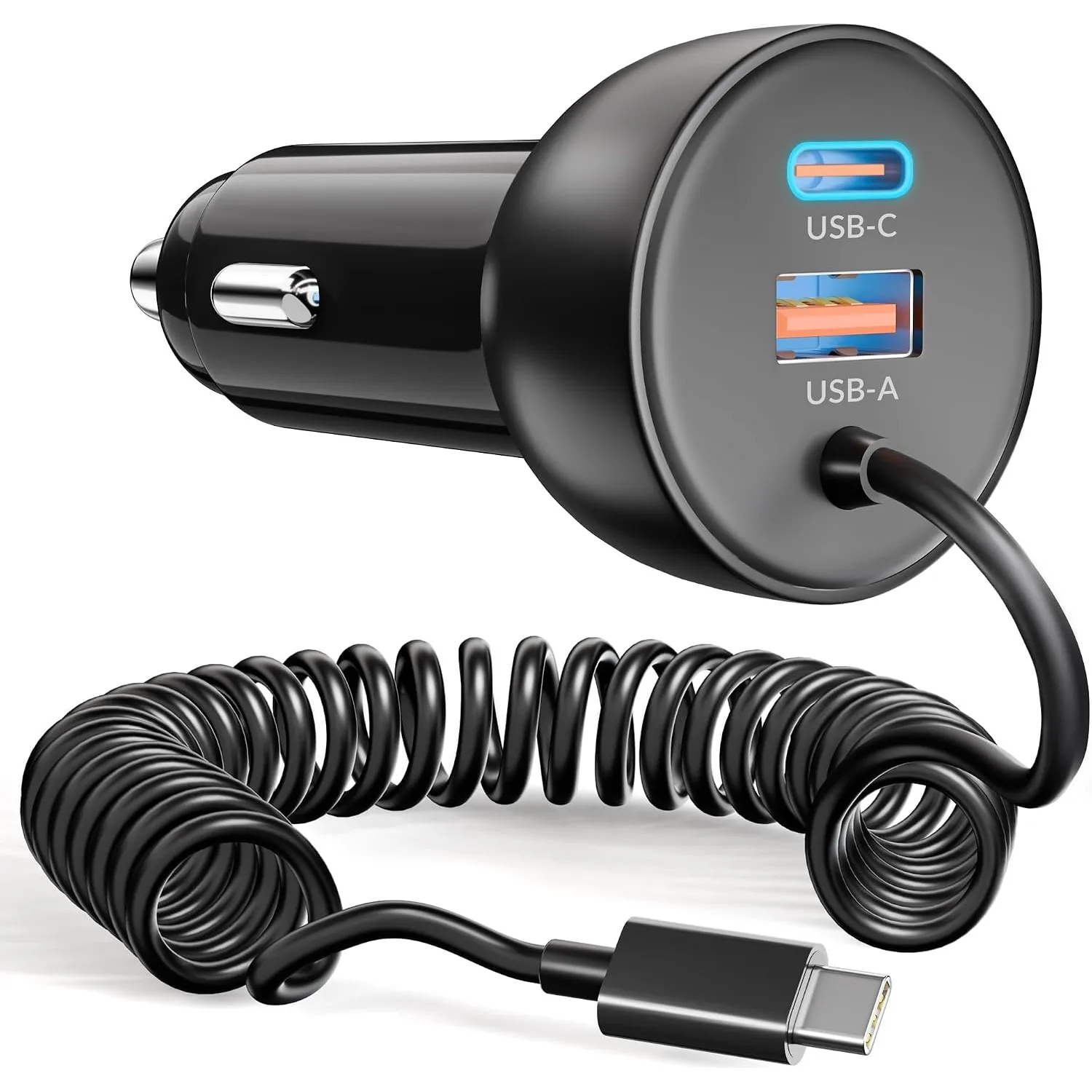 75W Zigarettenanzünder USB C & 1.2M Spiral Type C Ladekabel Auto Ladegerät