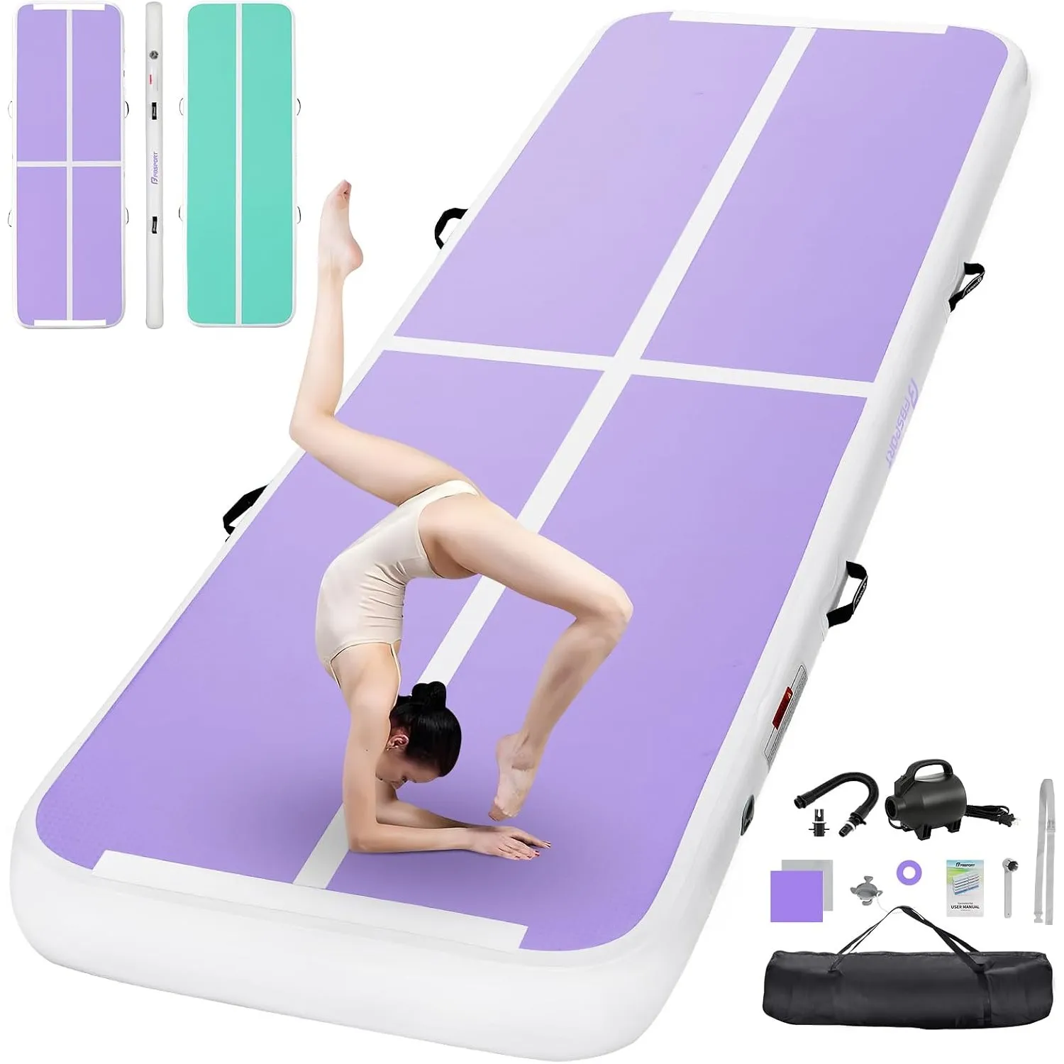 FBSPORT Airtrack Matte,10/20cm Hoch Verdicken 2/3/4/5/6 M Tumbling Matte,Gymnastikmatte mit Luftpumpe,Trainingsmatte mi…