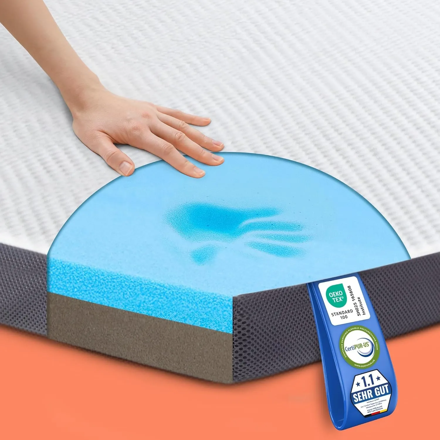 MKS 2-in-1 Gel Topper – Gelschaum Topper 100x200cm mit H3 & H4, 5-Schichten-Komfort, Druckentlastung & Mesh-Seiten – We…
