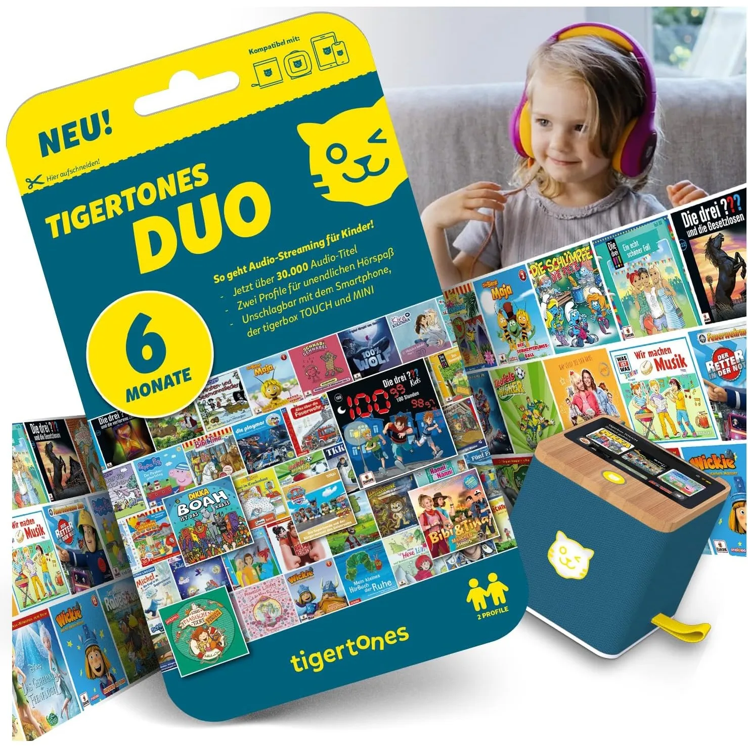 tigermedia tigertones Duo Prepaid-Zugang 6 Monate | Audio-Streamingdienst für Kinder | Über 30.000 Audiotitel | Volle K…