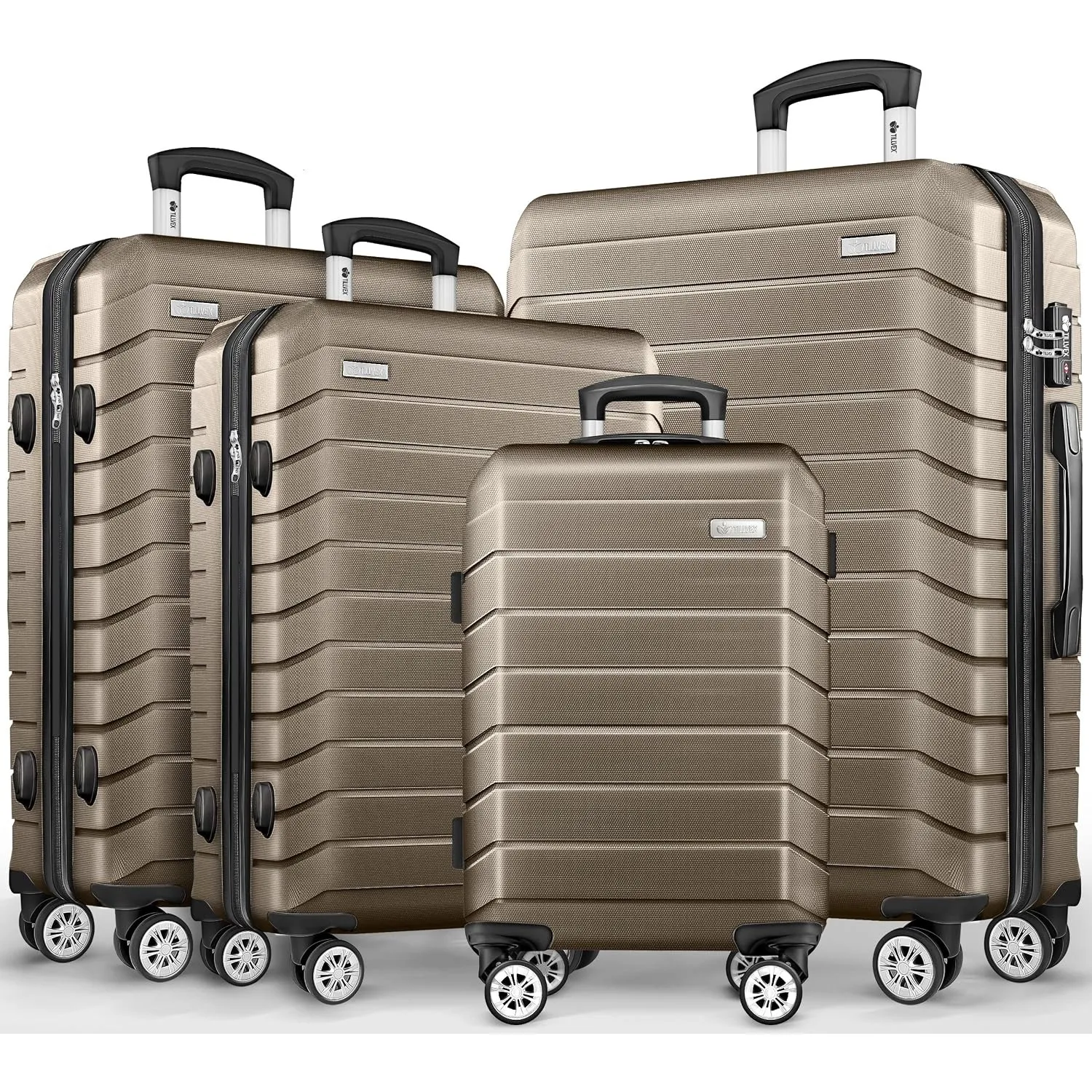 tillvex® Kofferset 4-teilig + Gepäckwaage, 4X Koffergurte & 4X Anhänger | Hartschale Reisekoffer Set 4x 360° Rollen | T…