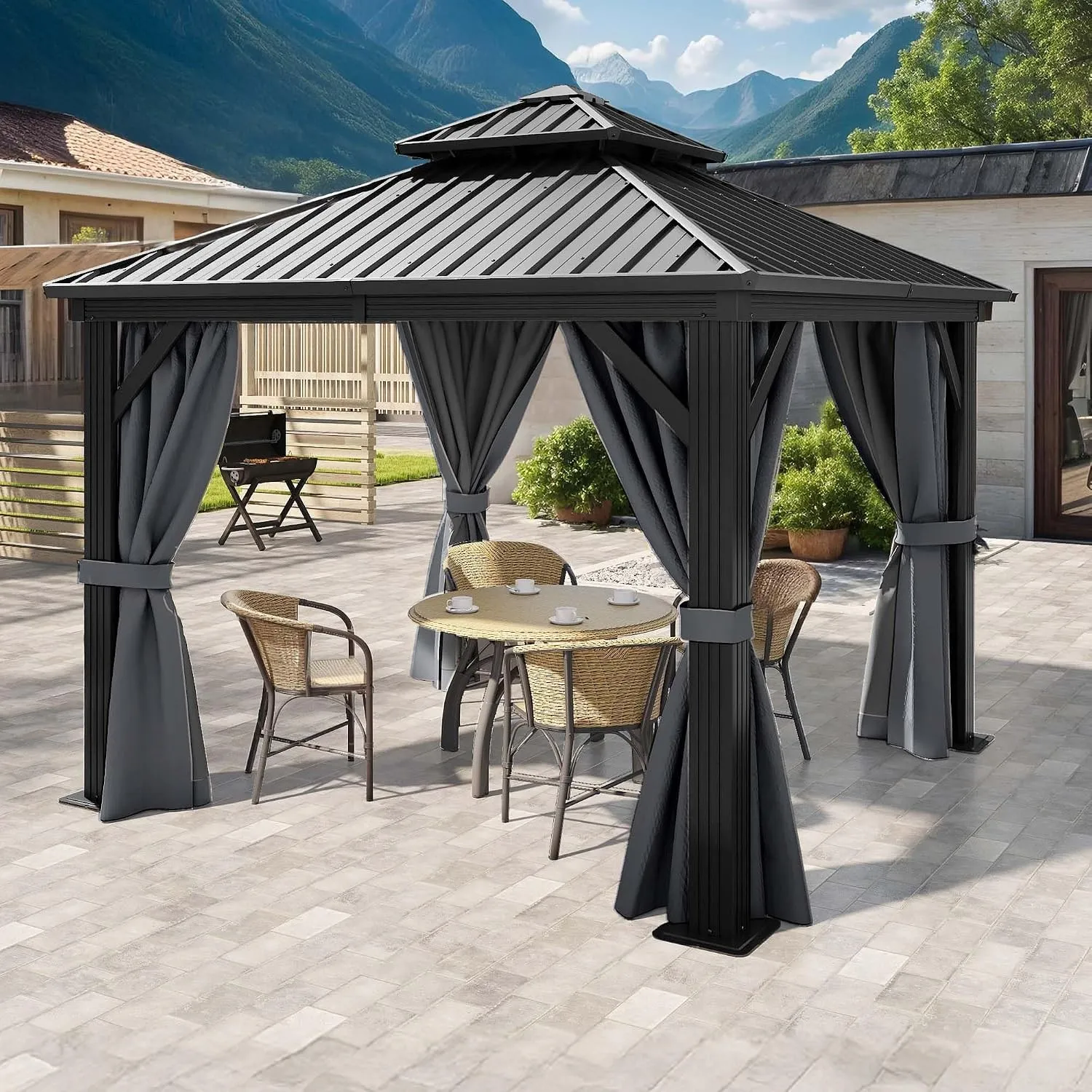 YITAHOME Pavillon 3x3,Wasserdicht Stabil Winterfest Gazebo with Double Roof