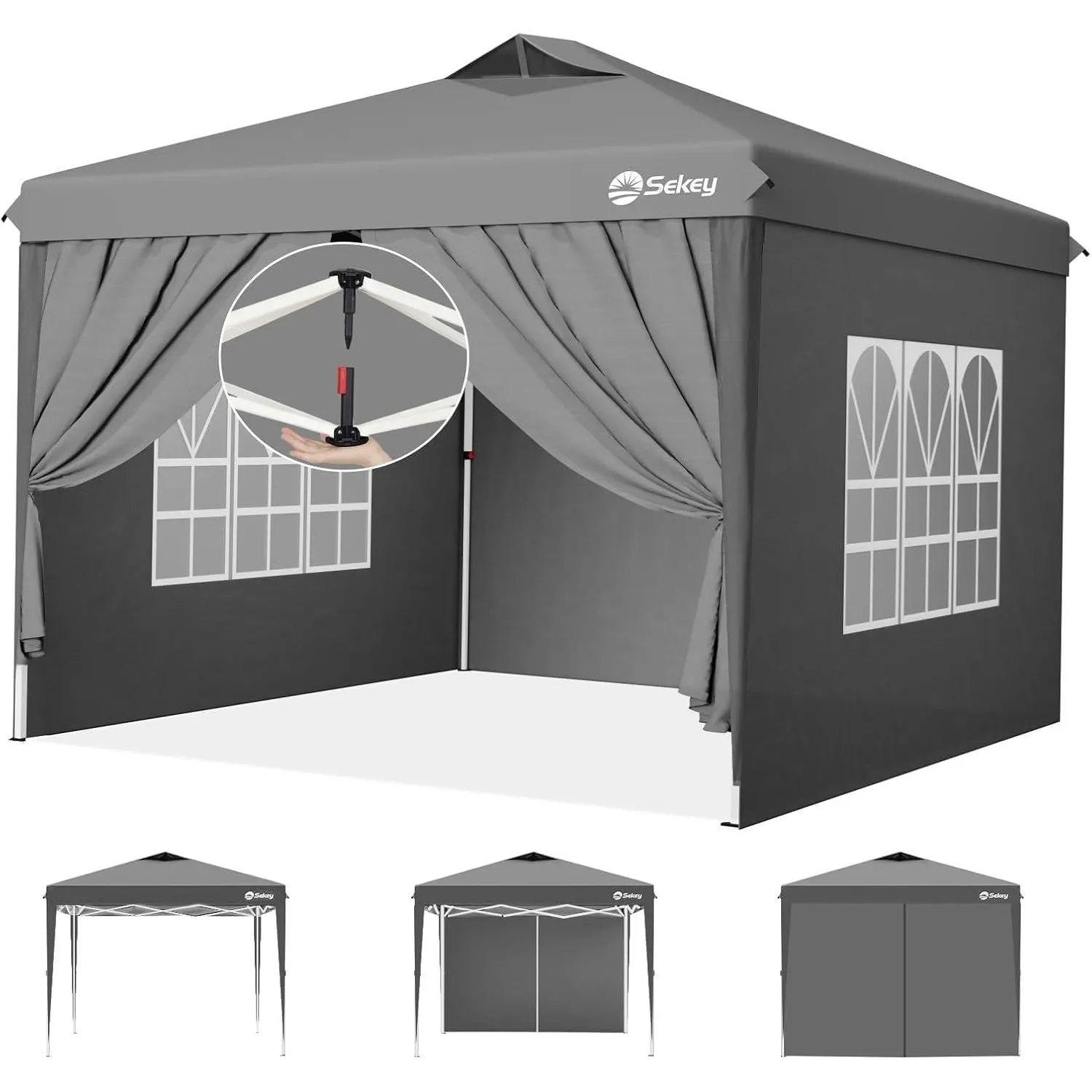 Sekey Pop Up Pavillon Wasserdicht Stabil Winterfest mit Seitenwänden, Faltpavillon 3 x 3 m, Camping Pavillion Faltbar P…