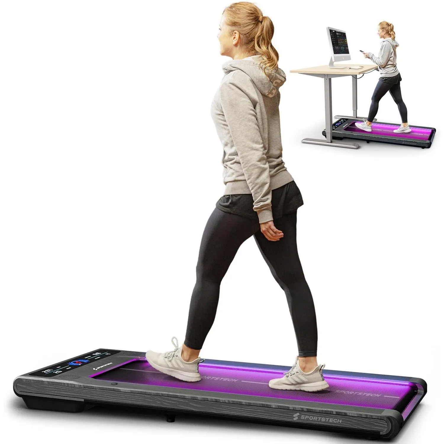 Sportstech Walking Pad mit Steigung, 150 kg belastbar, 8 km/h, Under Desk | Laufband für Zuhause Schreibtisch mit LED-B…