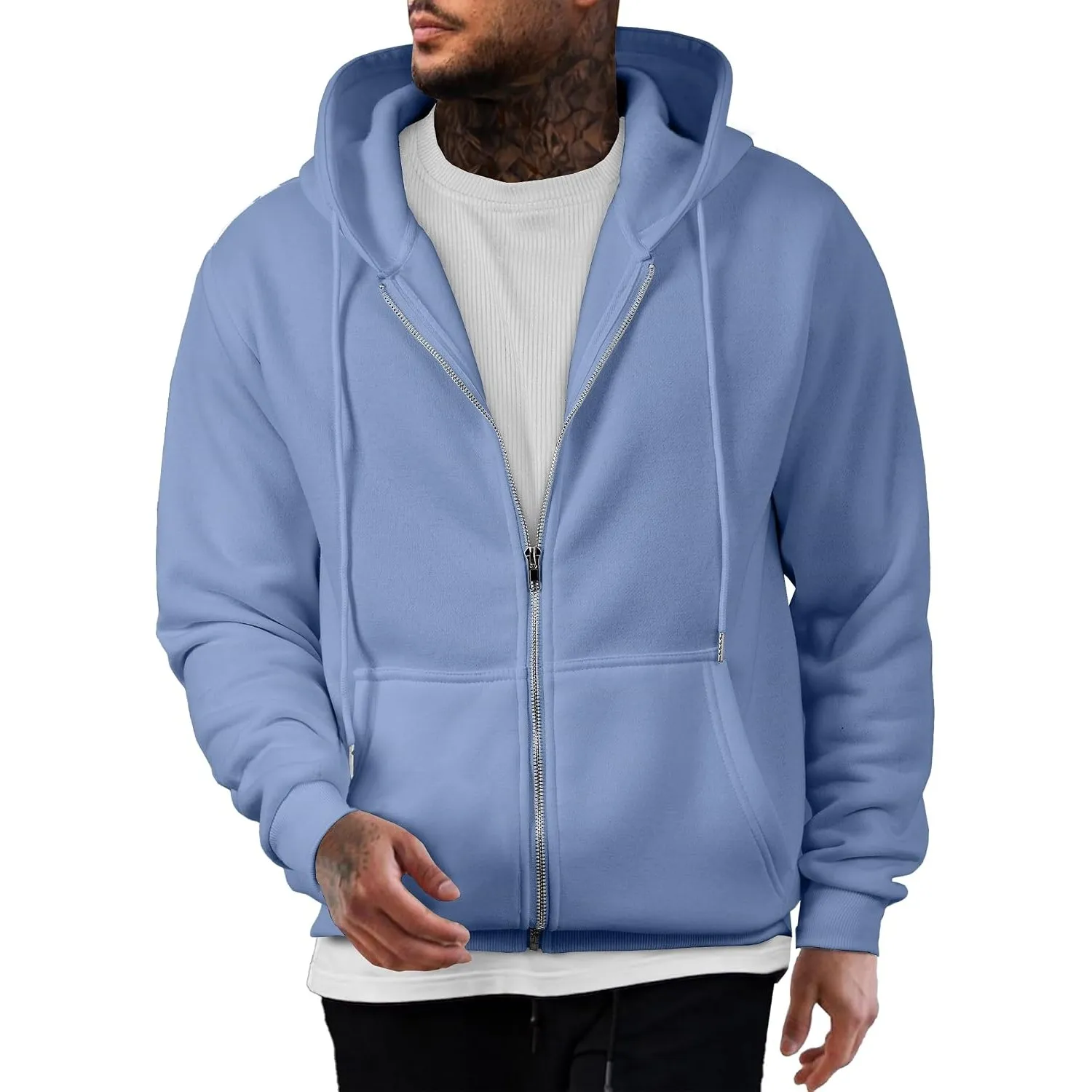 JMIERR Hoodie Herren Fleece Baumwolle Einfarbig Sweatjacke Warm