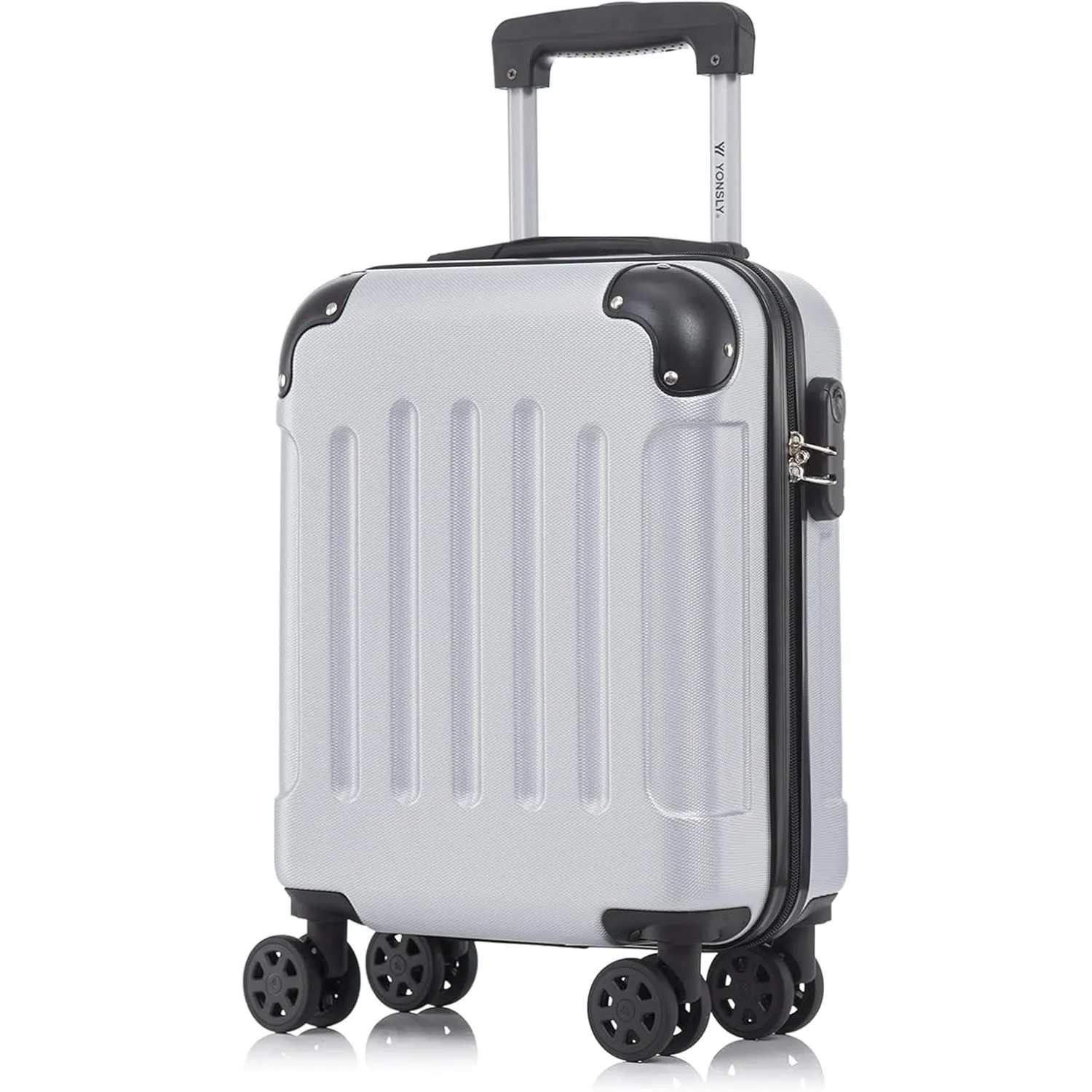 Koffer Suitcase S Silber, Trolley Reisekoffer, Rollkoffer Handgepäck mit 4 Rollen 360°, Hartschalenreisekoffer, Zahlens…