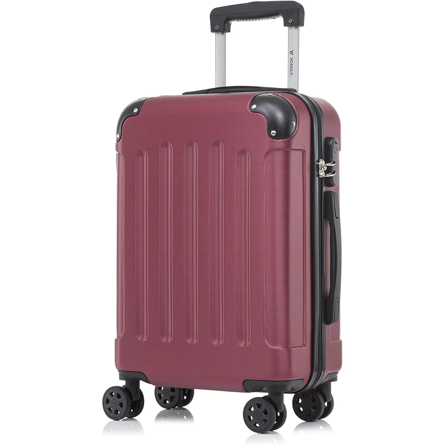 Koffer Suitcase M Wein rot, Trolley Reisekoffer, Rollkoffer Handgepäck, Kabinenkoffer mit 4 Rollen 360°, Hartschalenrei…