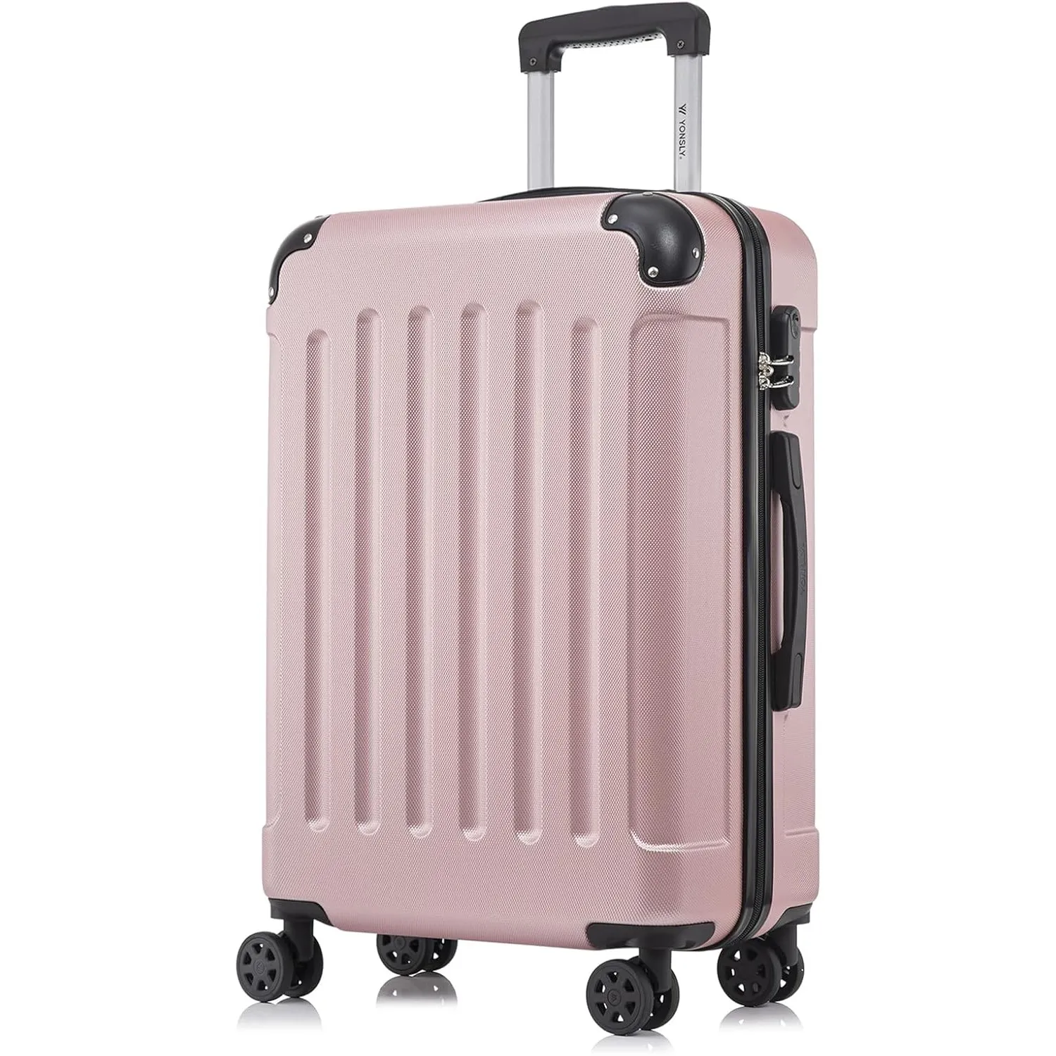 Koffer Suitcase L Roségold, Trolley Reisekoffer, Rollkoffer Handgepäck mit 4 Rollen 360°, Hartschalenreisekoffer, Zahle…