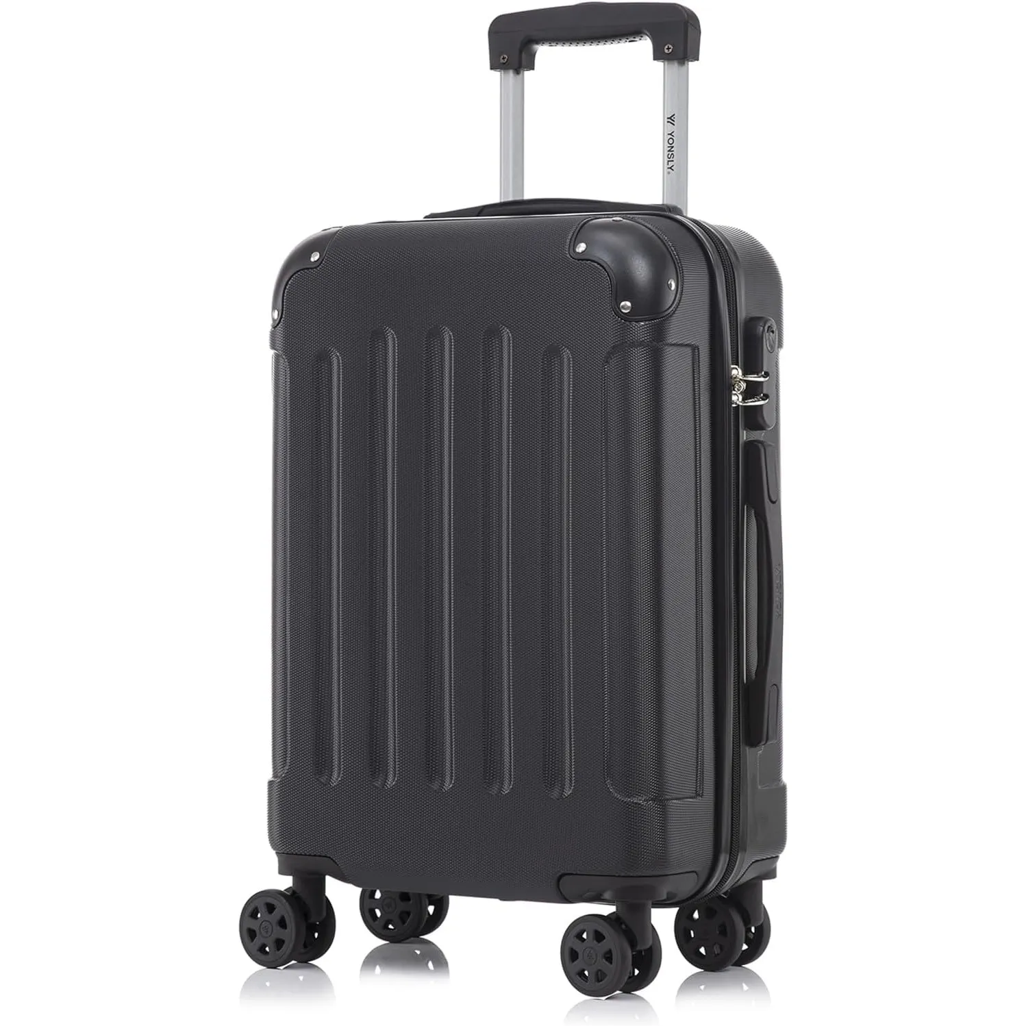 Koffer Suitcase M Schwarz, Trolley Reisekoffer, Rollkoffer Handgepäck, Kabinenkoffer mit 4 Rollen 360°, Hartschalenreis…