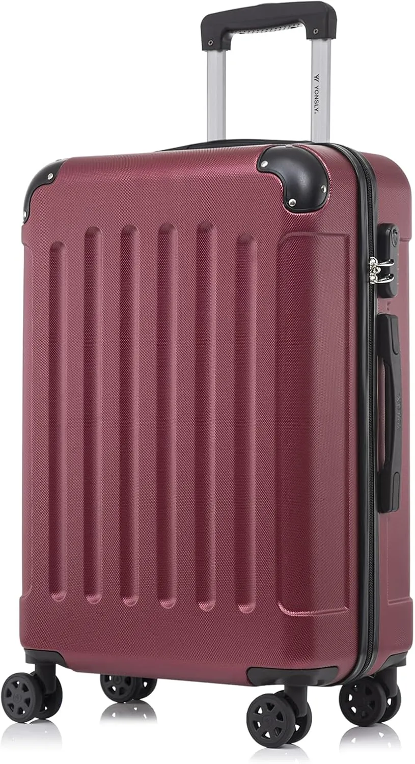 Koffer Suitcase L Wein rot, Trolley Reisekoffer, Rollkoffer Handgepäck mit 4 Rollen 360°, Hartschalenreisekoffer, Zahle…