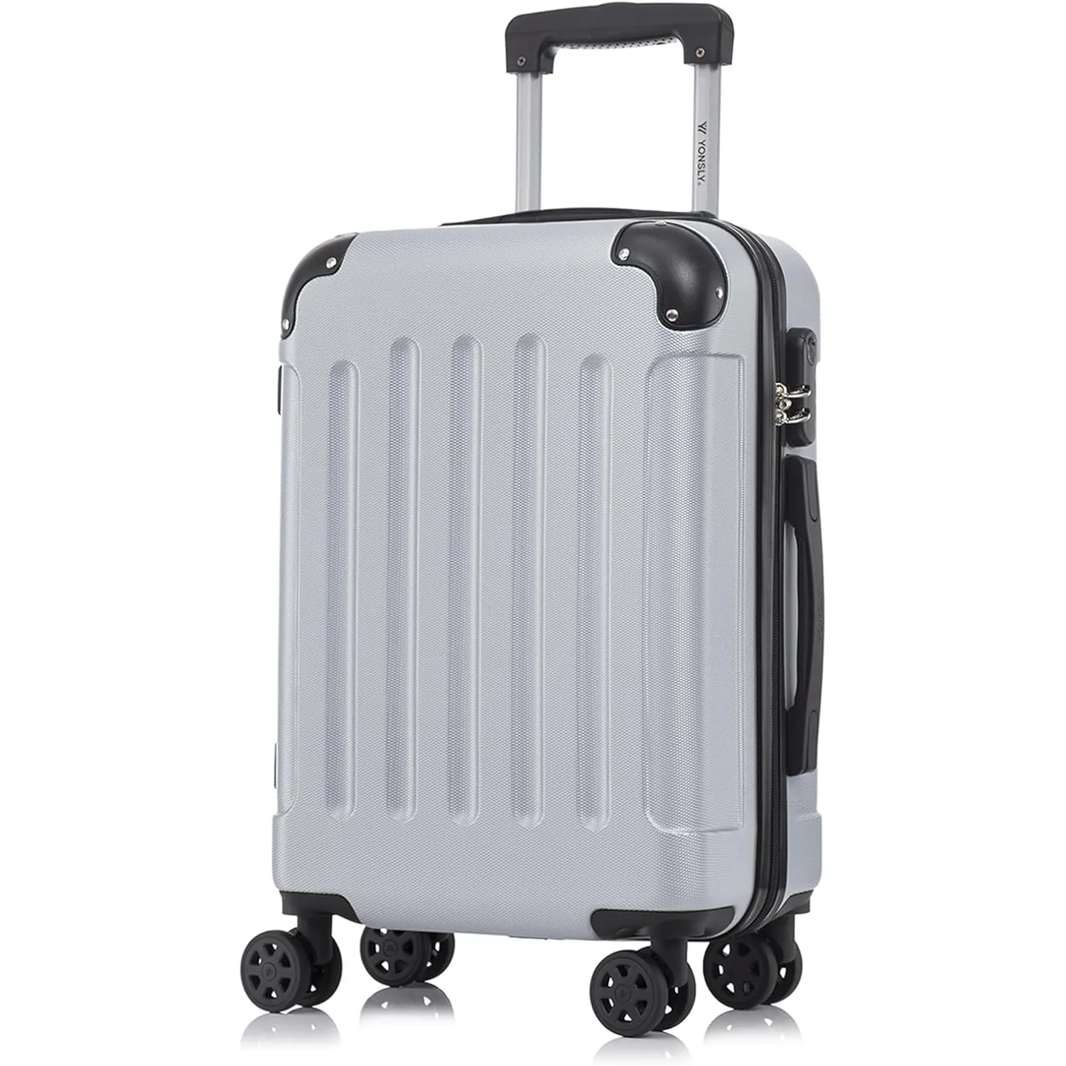 Koffer Suitcase M Silber, Trolley Reisekoffer, Rollkoffer Handgepäck, Kabinenkoffer mit 4 Rollen 360°, Hartschalenreise…