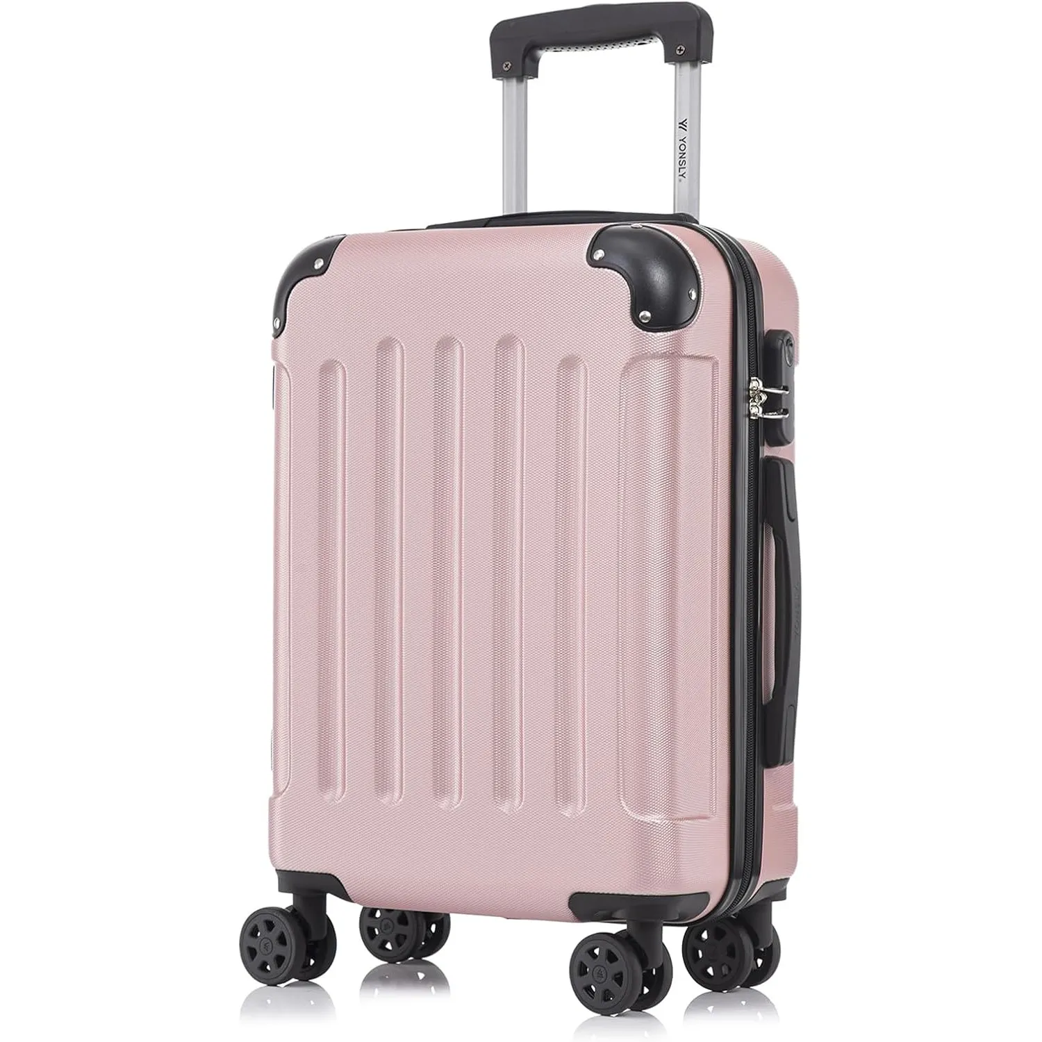 Koffer Suitcase M Roségold, Trolley Reisekoffer, Rollkoffer Handgepäck, Kabinenkoffer mit 4 Rollen 360°, Hartschalenrei…