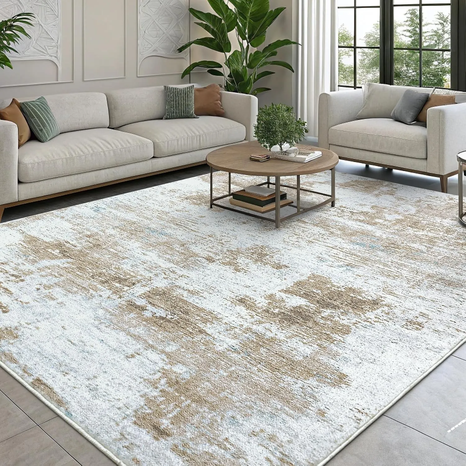 smiry Moderner Abstrakter Teppich Wohnzimmer, 120x160cm, Gold