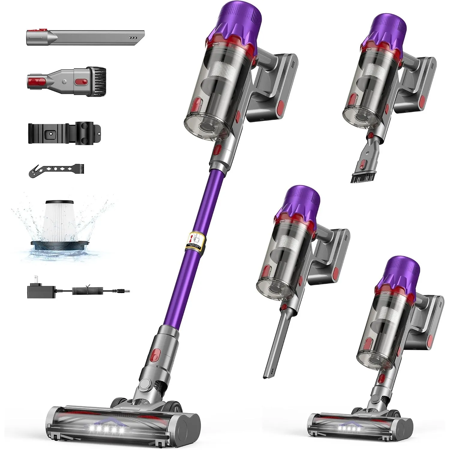 Akku Staubsauger für Zuhause kabelloser Stabstaubsauger: 45K Pa, 550 W, Anti-Tangle-Bürste, HEPA-Filter, 60 Min, Abnehm…