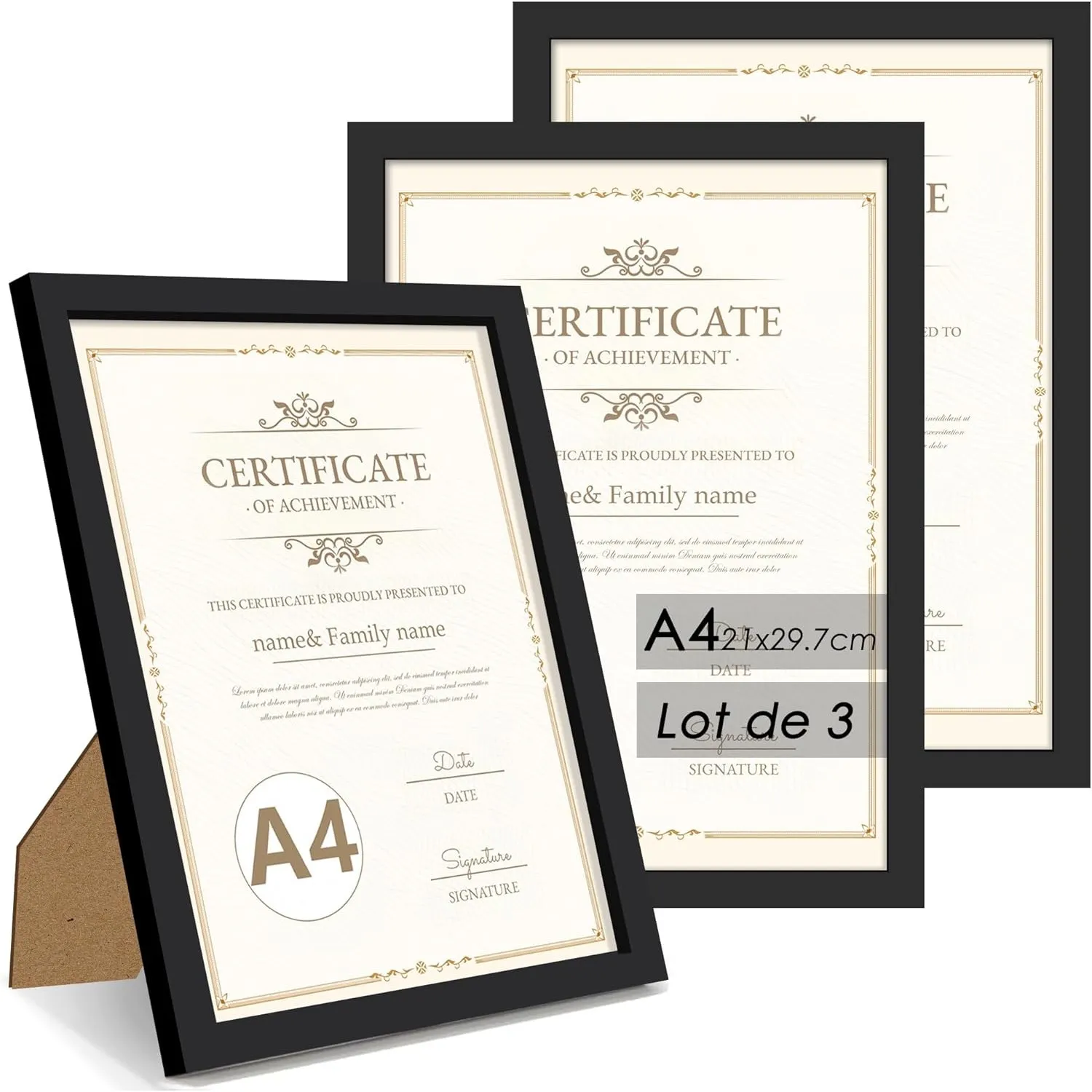 Bilderrahmen A4 (21x29,7 cm) 3er set, Schwarz Rahmen A4
