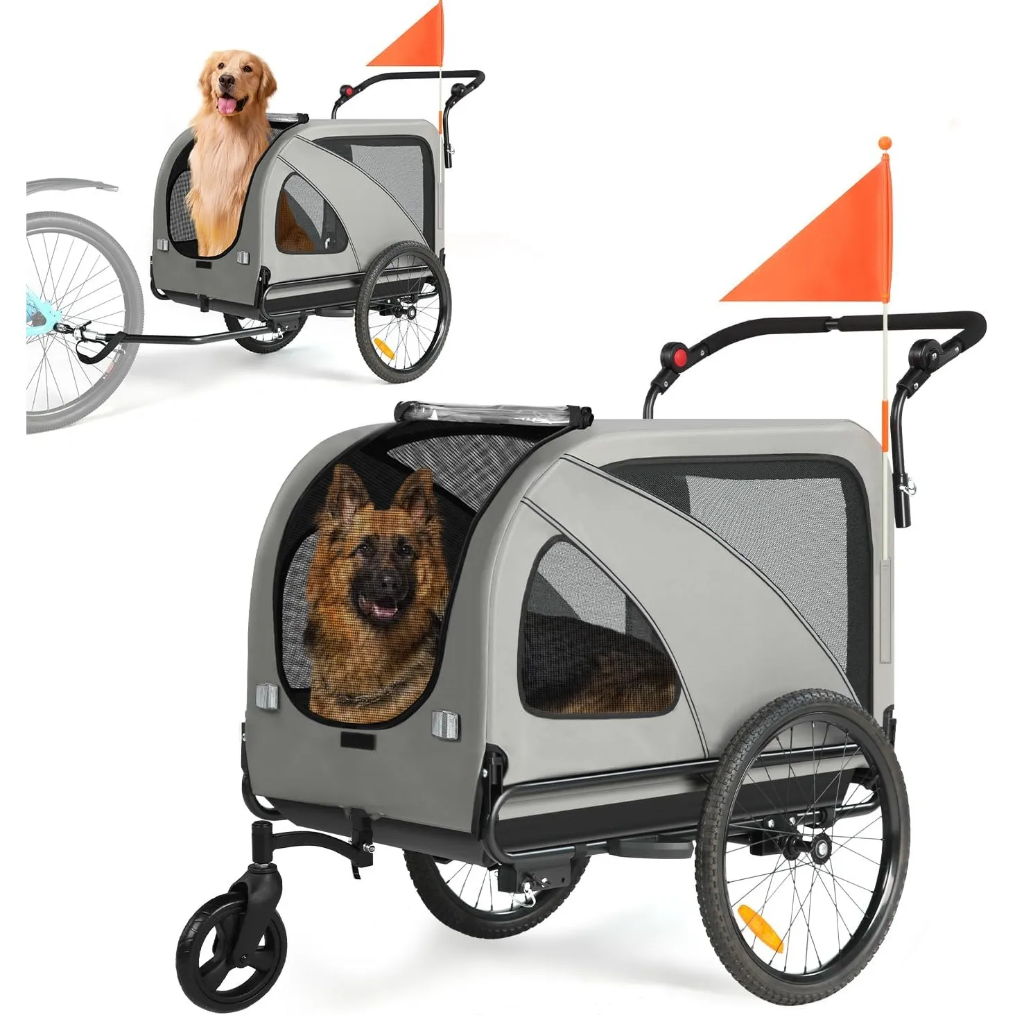 2-in-1 XXL Fahrradanhänger für Hunde, Faltbarer Hundeanhänger mit Dachöffnung, Reflektoren & Reflexstreifen, Universal-…