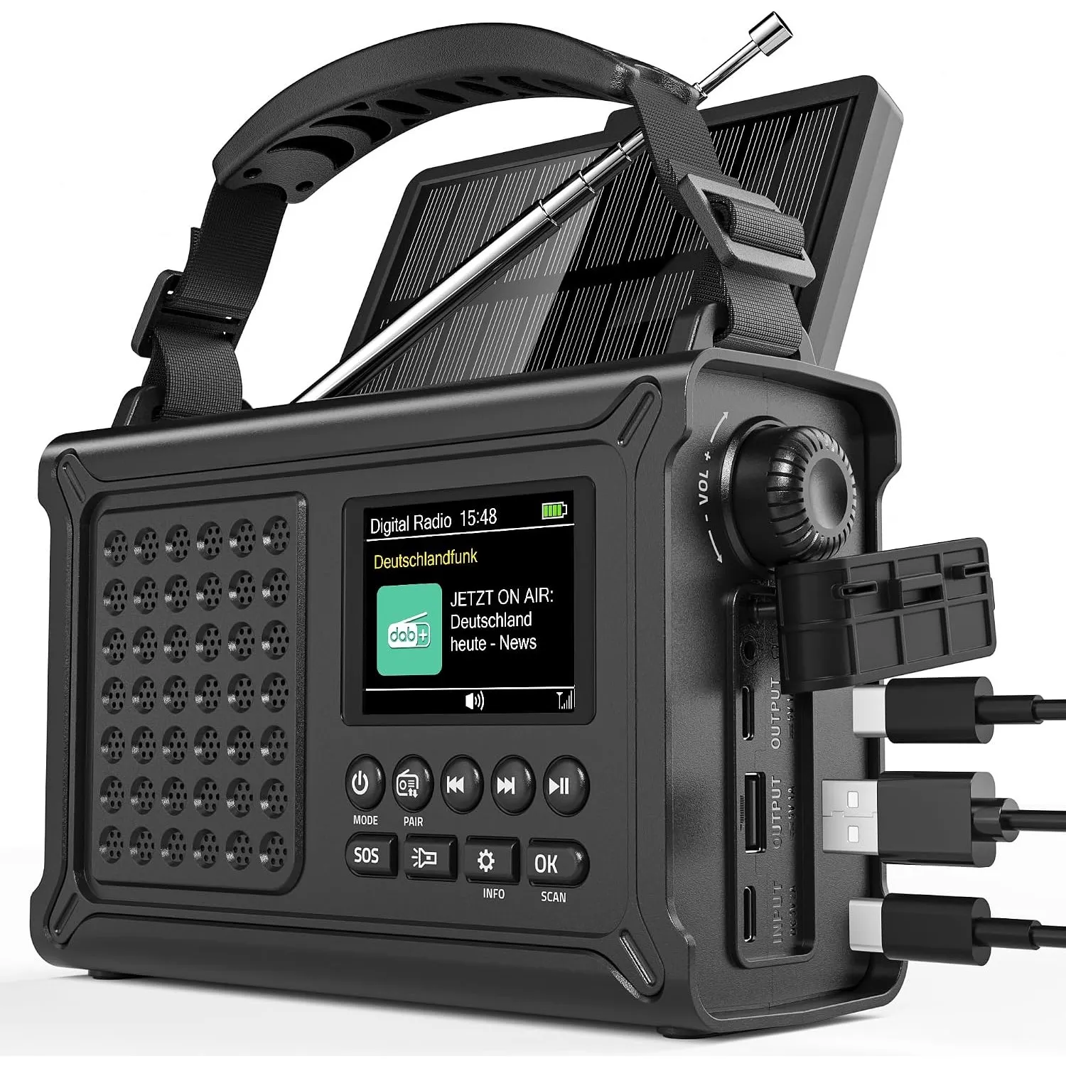 12000mAh Kurbelradio | DAB/DAB+/UKW mit Bluetooth 5.0 | Notfallradio mit 8500mm² Solarpanel & 650mA Handkurbel | Tragba…