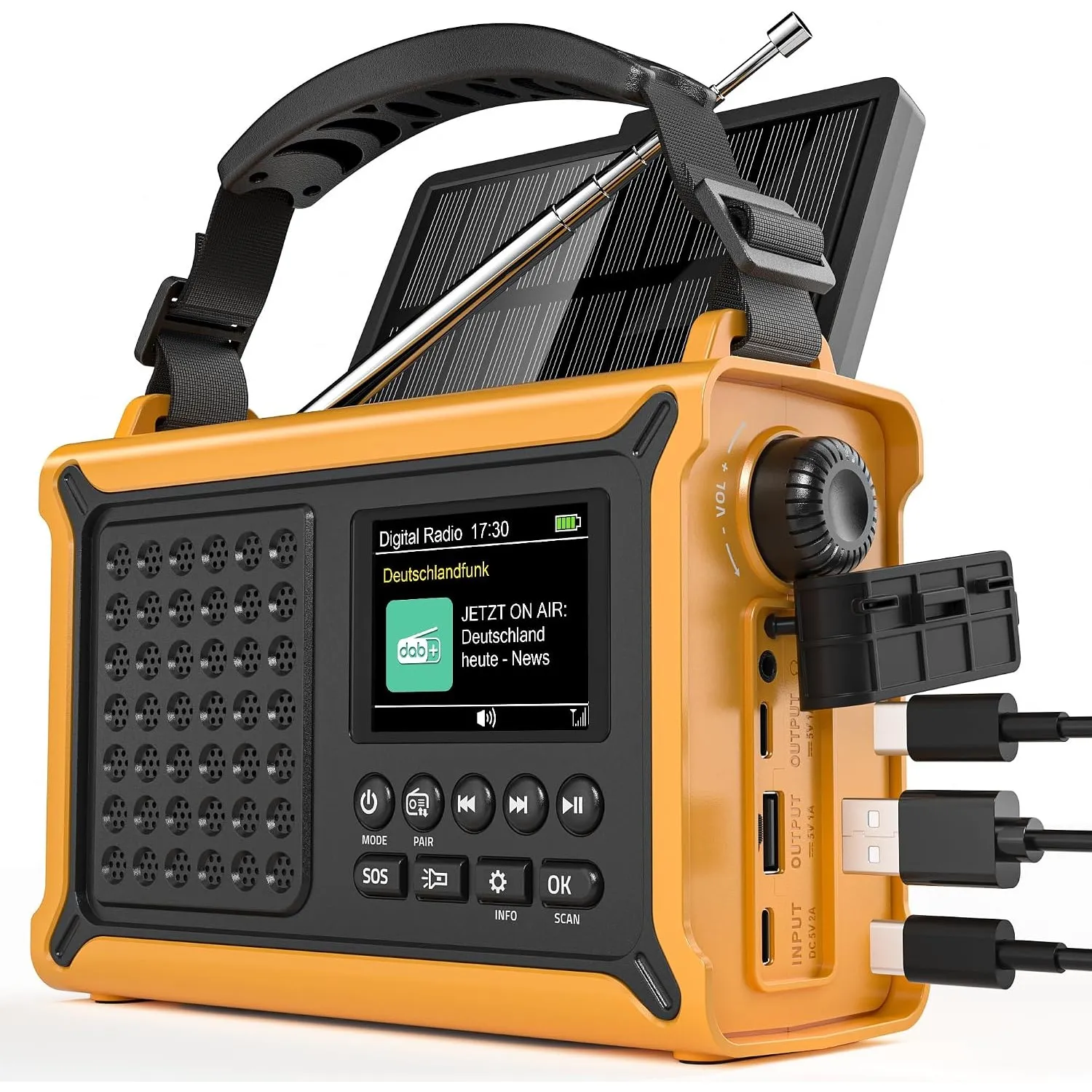12000mAh Kurbelradio, DAB+/UKW, Notfallradio mit 8500mm² Solarpanel & 650mA Handkurbel-Dynamo, Solar Radio mit Bluetoot…
