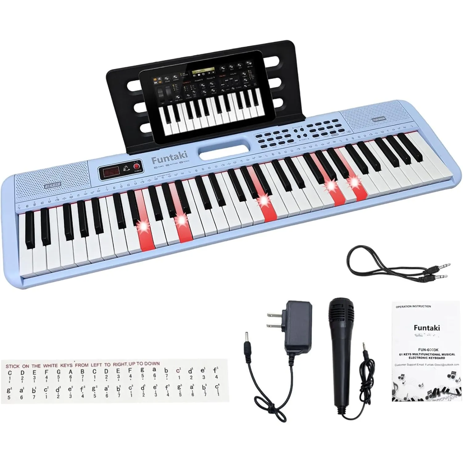 Elektronisches Keyboard Piano mit 61 Tasten für Erwachsene und Kinder mit leuchtenden Tasten, MIDI-Konnektivität und Le…