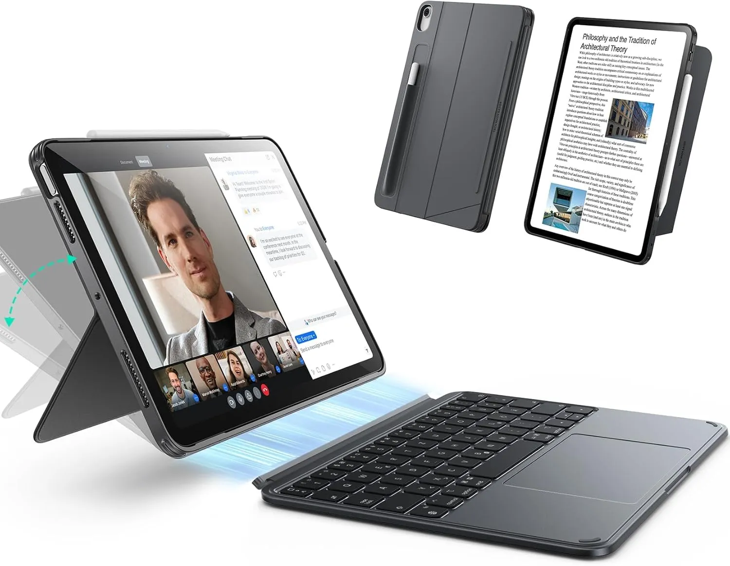 ESR Hülle mit Tastatur für iPad Air 11" (M4/M3/M2) & 10,9" (5/4. Gen) – Magnetisch abnehmbare Keyboard, Hoch- und Querf…