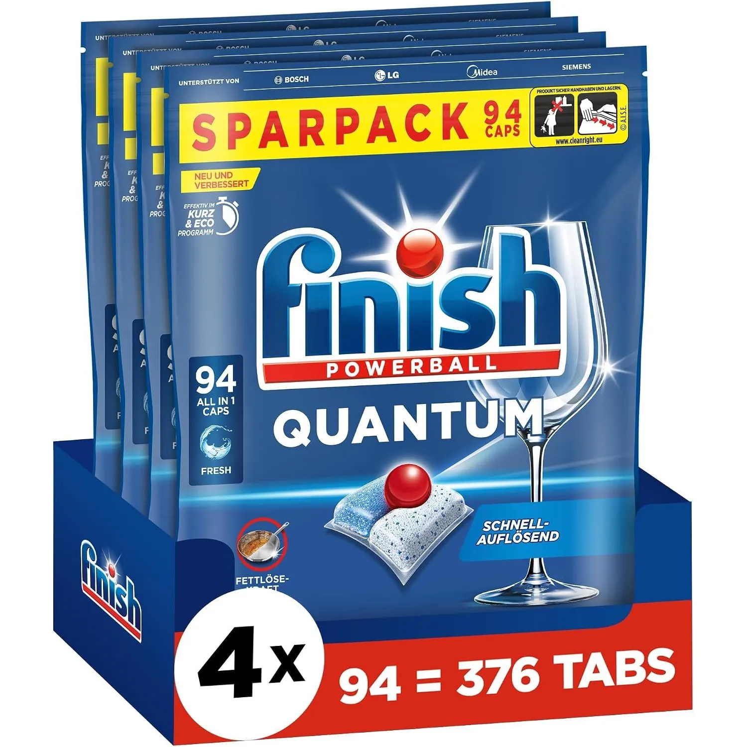 Finish Quantum Fresh Spülmaschinentabs - Geschirrspültabs für kraftvolle Reinigung, Fettlösekraft und Glanz - Sparpack …