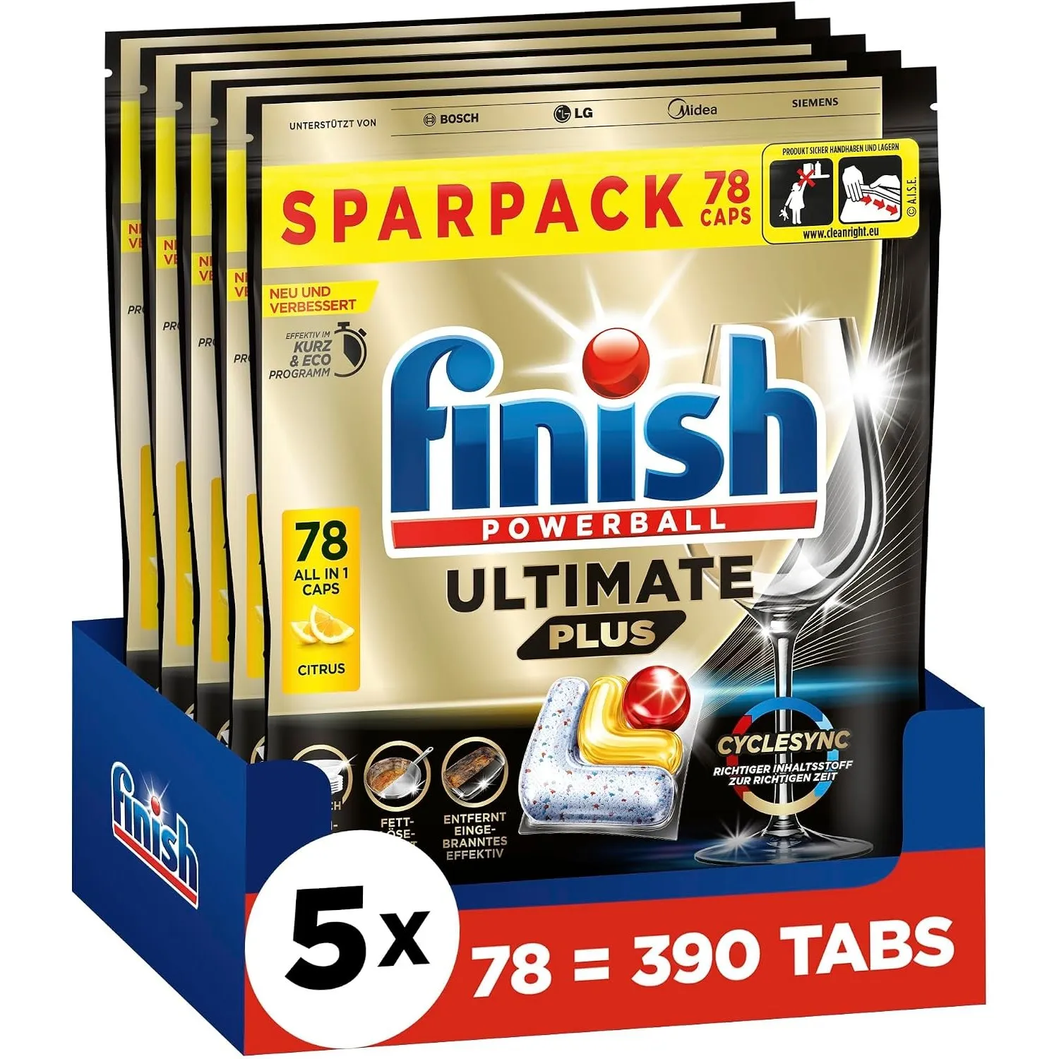 Finish Ultimate Plus Citrus Spülmaschinentabs - Geschirrspültabs für intensive Reinigung, Fettlösekraft und Glanz - Spa…