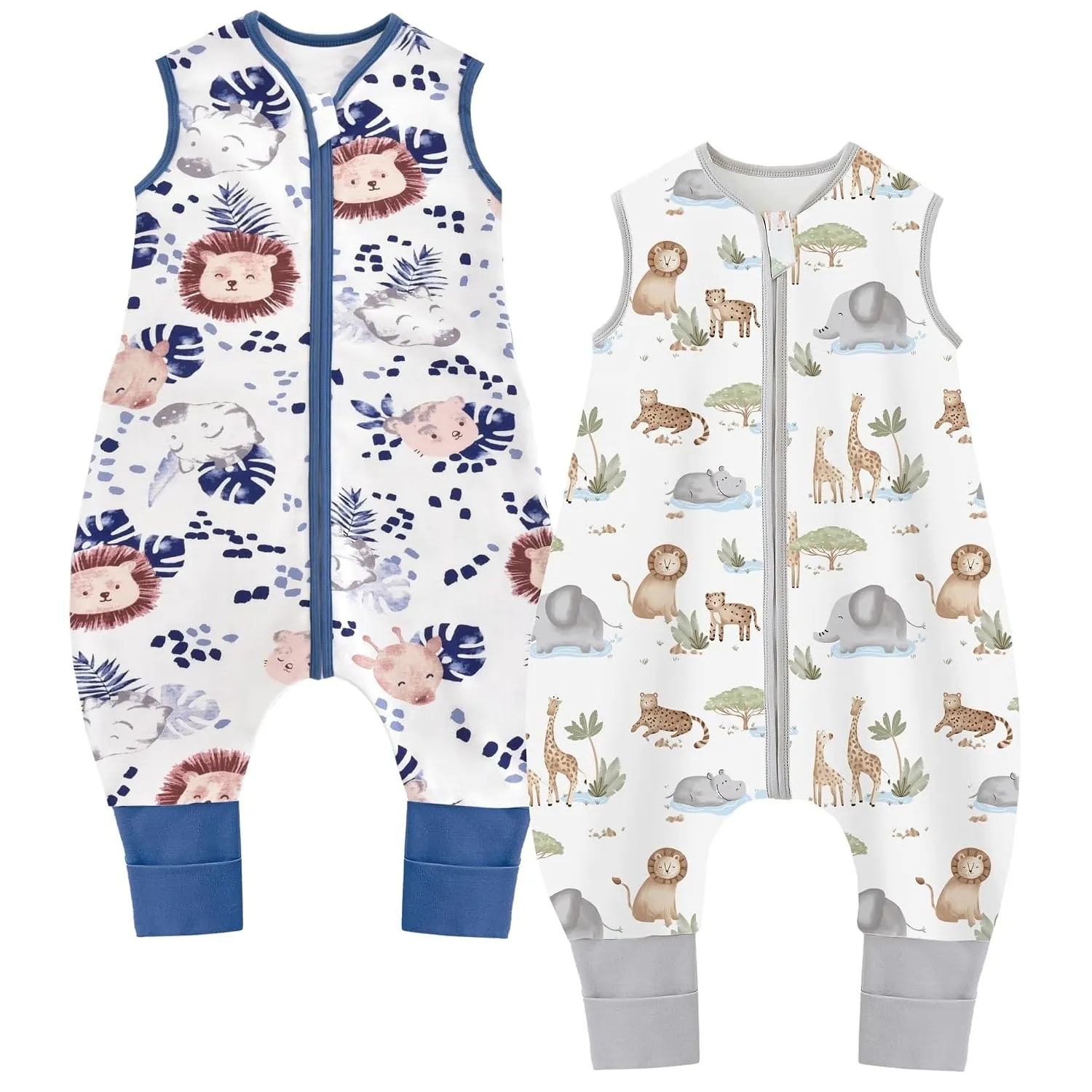 Chilsuessy Baby Schlafsack mit Füßen 2er Pack 1.5 Tog Kinder Ganzjahres Schlafsack 100% Baumwolle Baby Schlafsack mit B…
