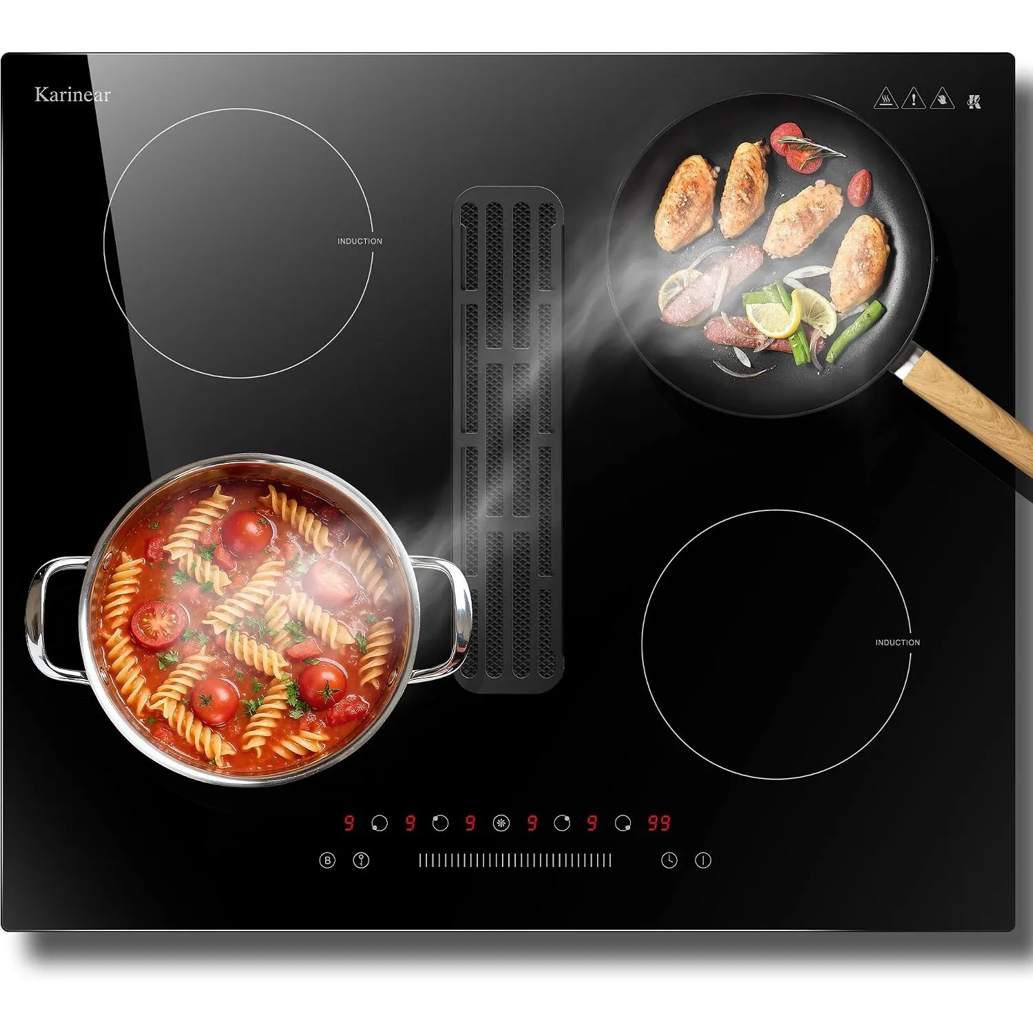 Karinear Induktionskochfeld mit Dunstabzug 60 cm | Induktion Kochfeld Einbau, Schieberegler, Booster, Timer, Pause, 640…
