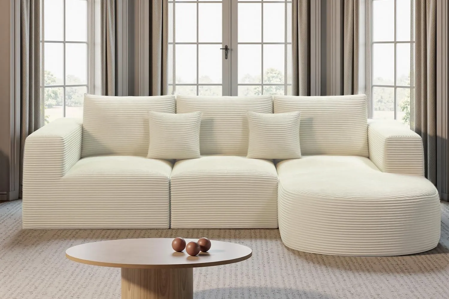 Hawthyhome Sofa mit Schlaffunktion rahmenloses Ecksofa L-Form Couch Installation-Free Cordstoff Ecksofa mit Rechts-Chai…