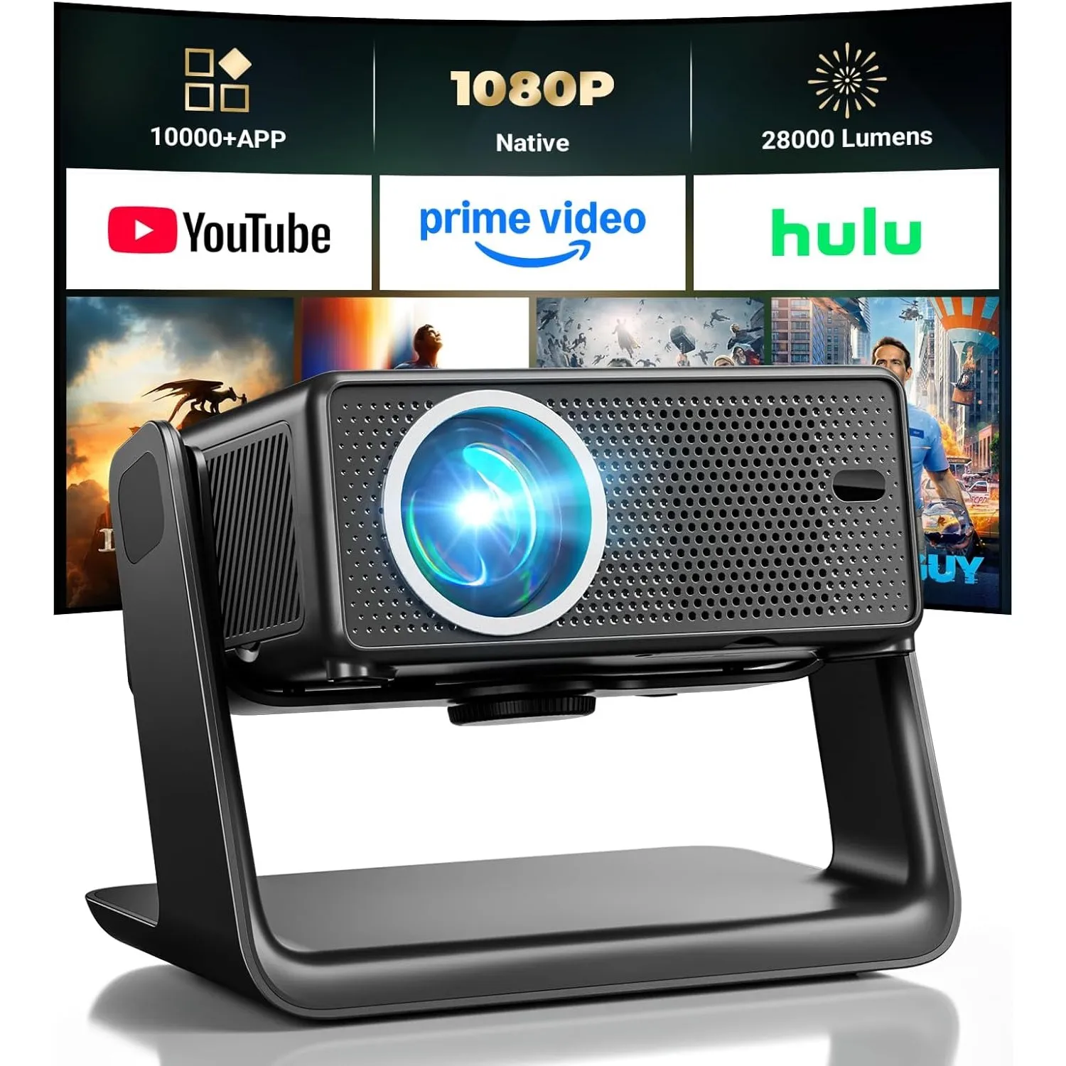 Beamer Kompatibel mit Netflix 28000 Lumen, Mini Beamer 4K unterstützt Native 1080P, WLAN 6 und Bluetooth, elektrischer …
